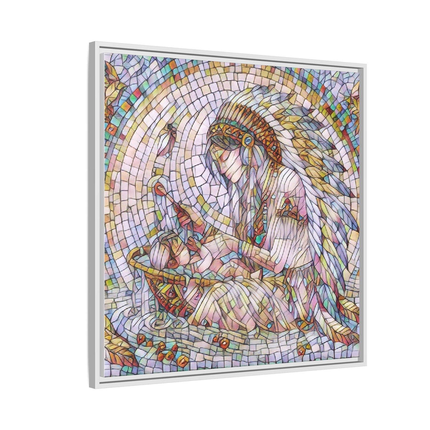 Framed Mosaic Native Mother & Child Matte Canvas Art