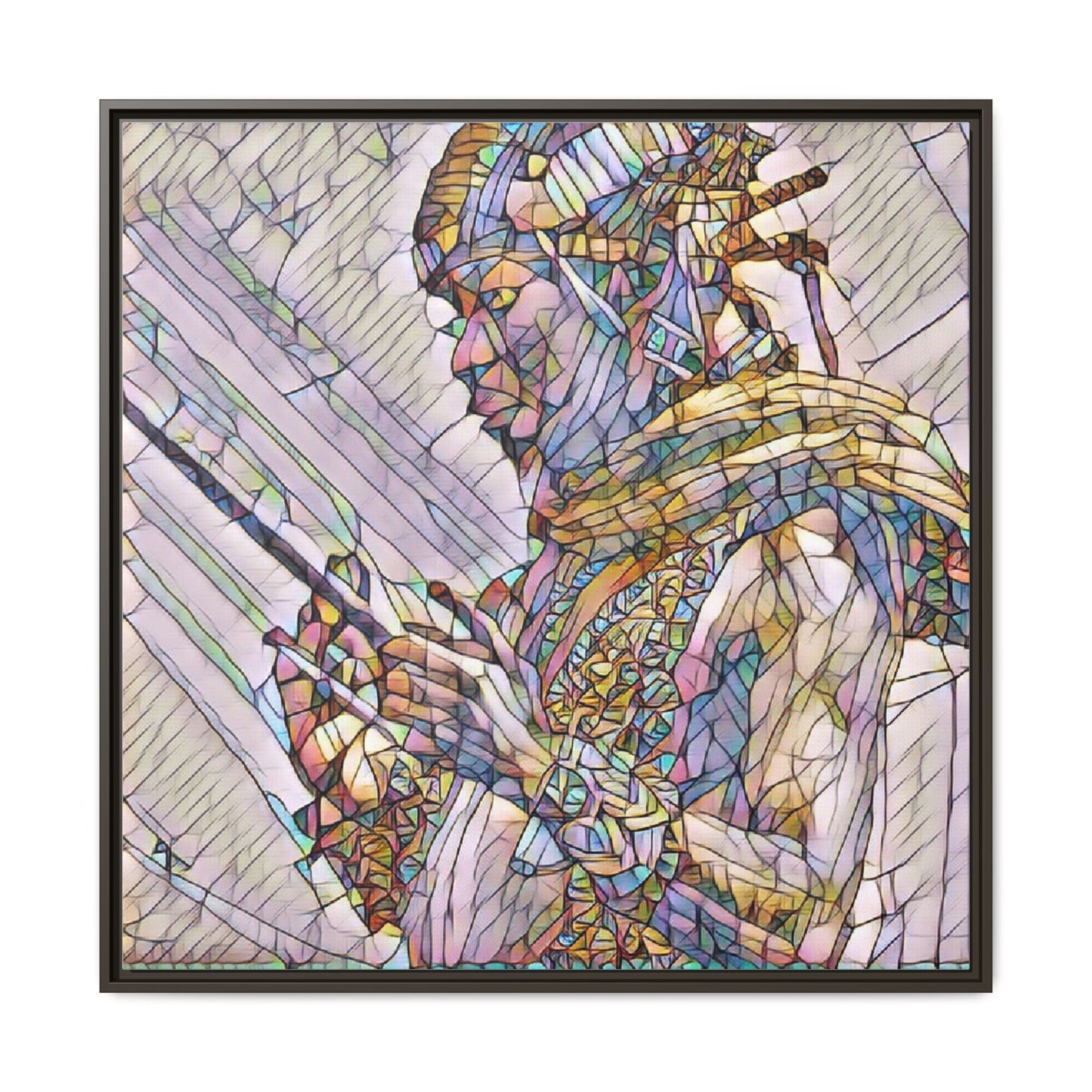 Framed Canvas Art - Colorful Tribal Warrior Portrait (Matte)