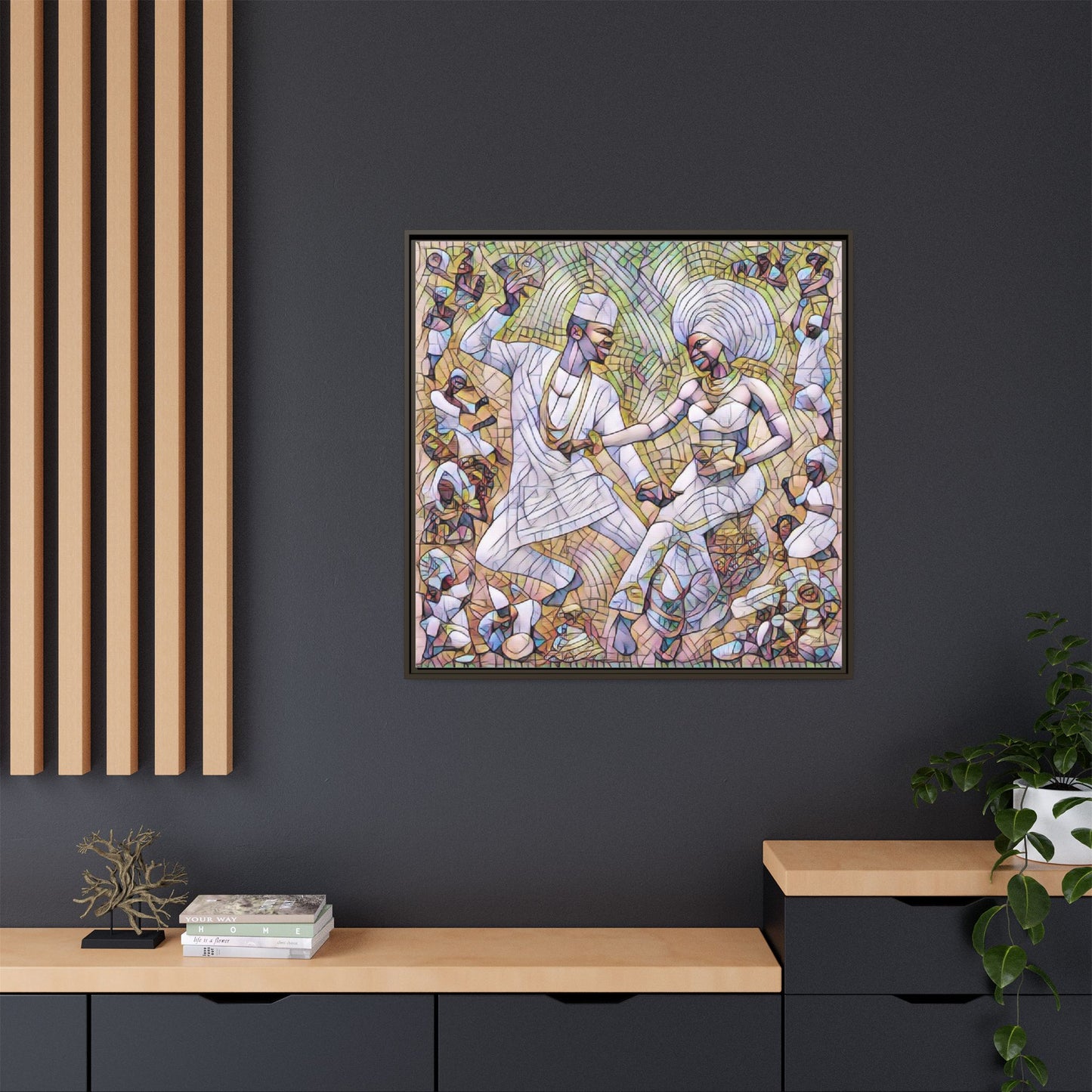 Afrobeat Celebration Matte Framed Canvas — Vibrant Dancers Wall Art
