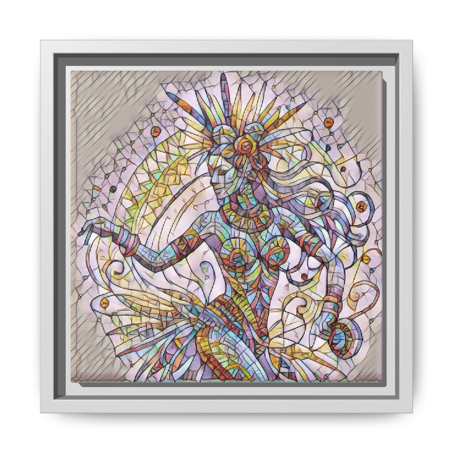 Colorful Mermaid Mosaic Framed Canvas Art — Boho Ocean Wall Decor