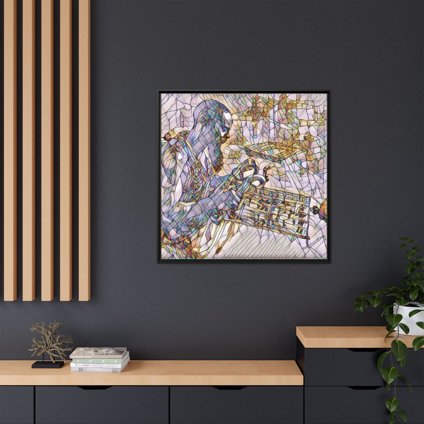 Framed Matte Canvas Art – Abstract Musician with Keyboard (Multi-Color)
