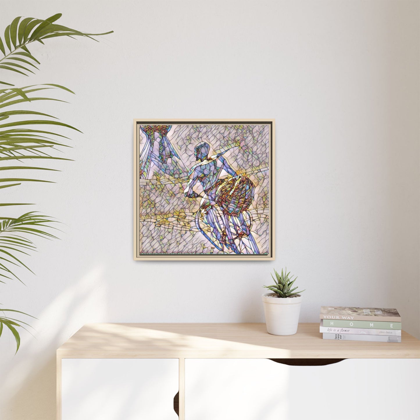 Abstract Stained-Glass Warrior Matte Framed Canvas