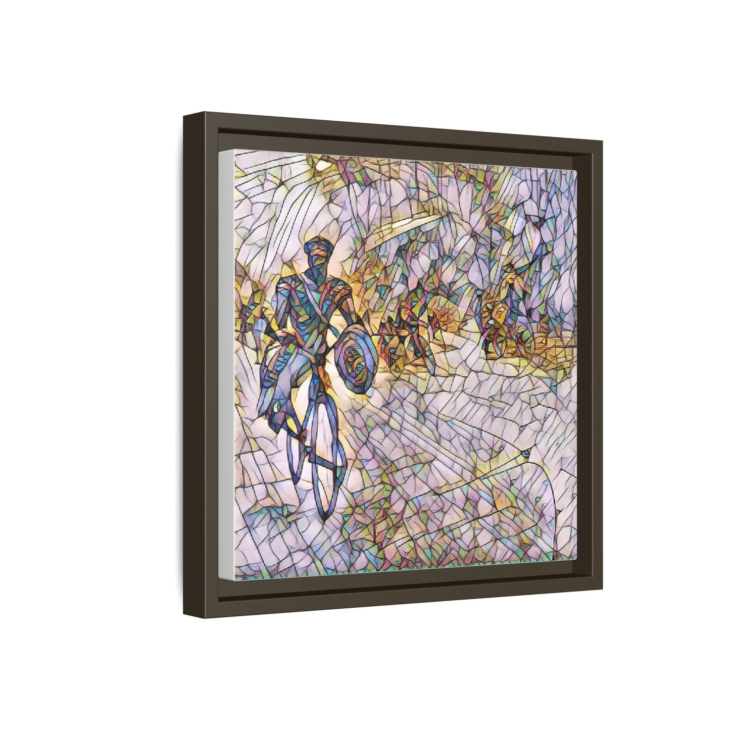 Cyclist Mosaic Matte Canvas Framed Wall Art — Colorful Biking Scene