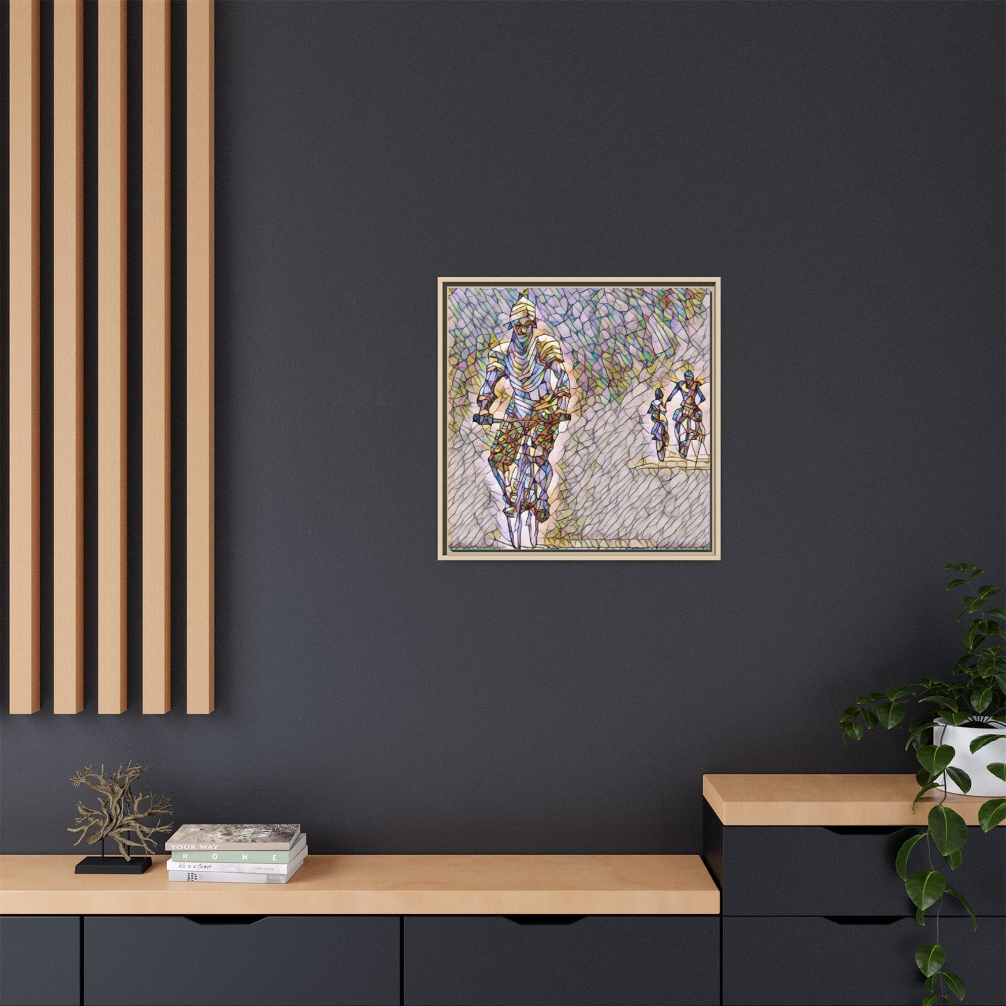 Cyclists Mosaic Matte Canvas Framed Wall Art