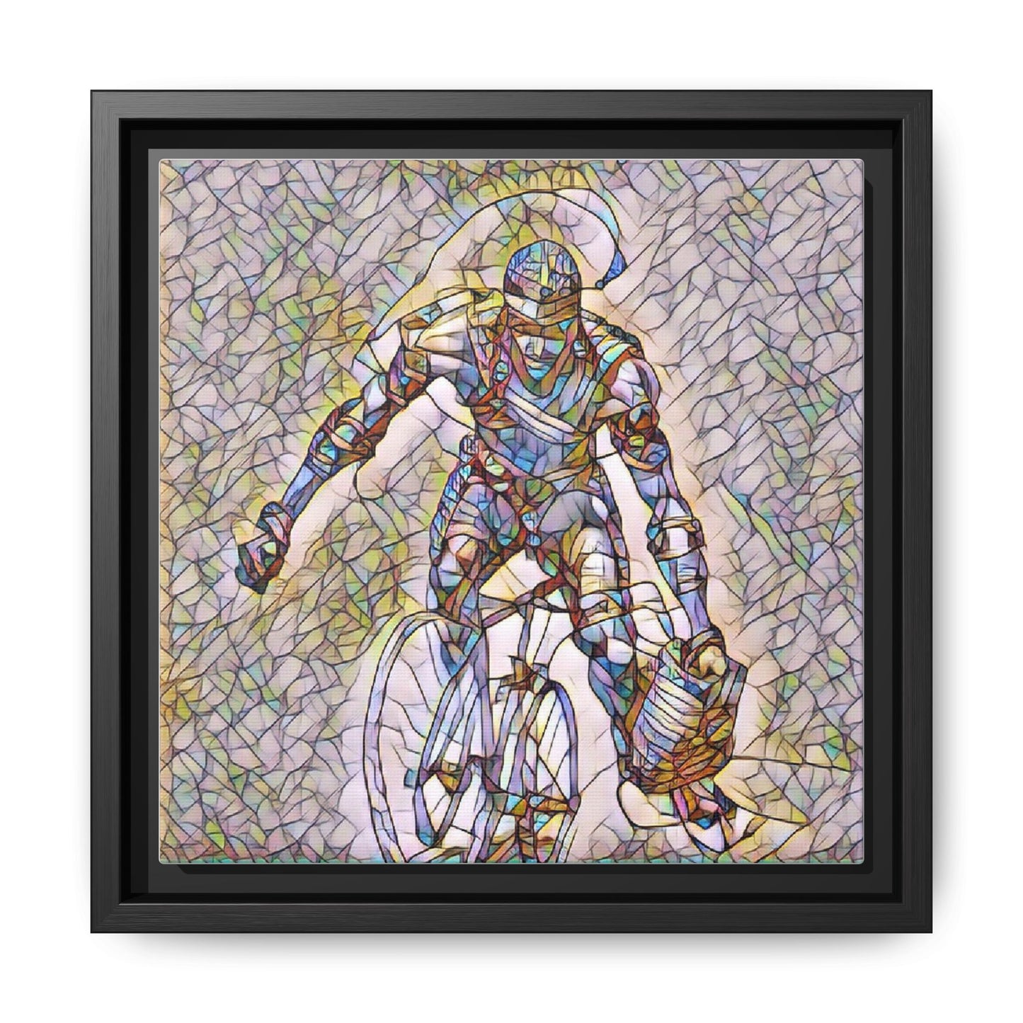 Cyclist Mosaic Matte Canvas Print — Framed Multicolor Cycling Art