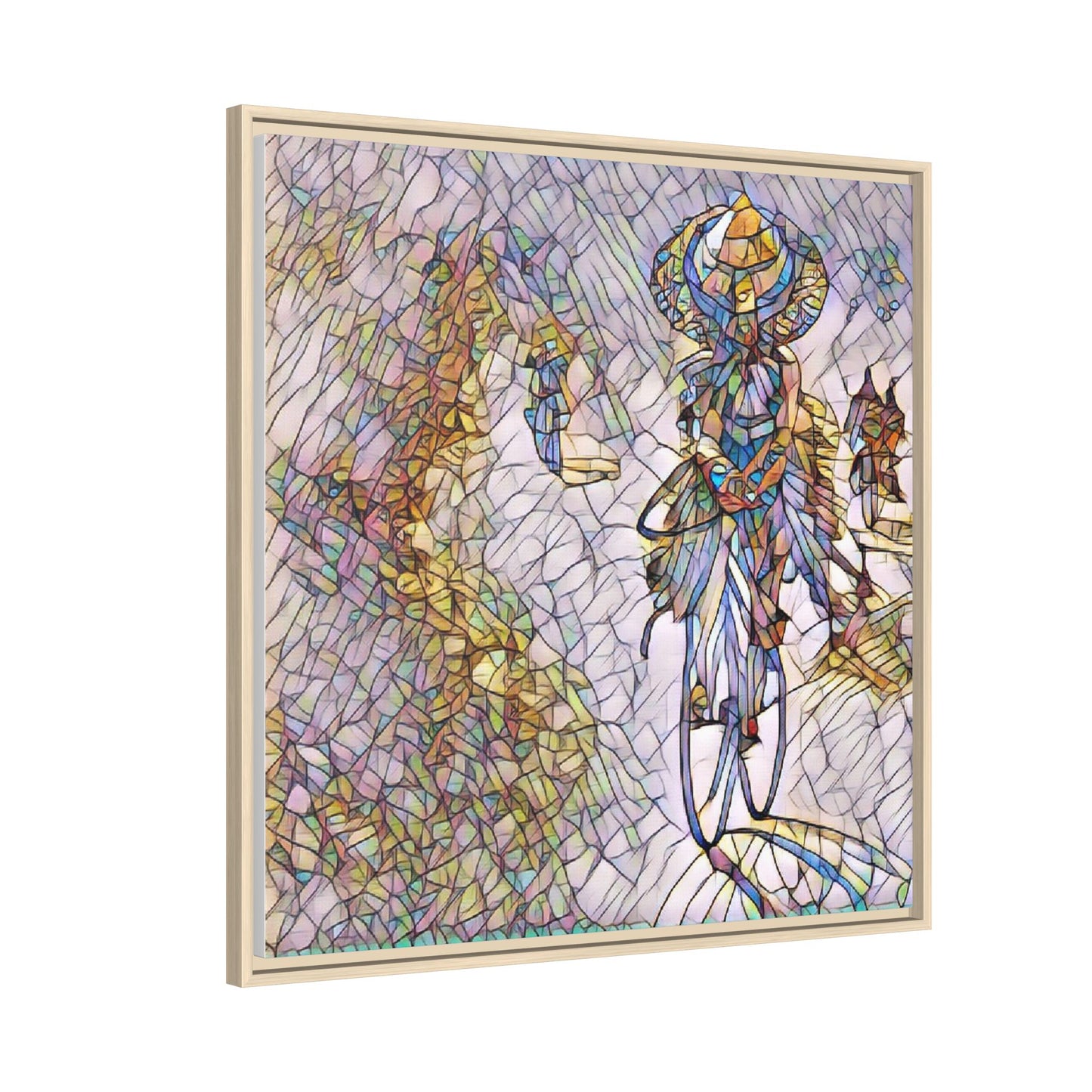 Abstract Cyclist Stained-Glass Art Print — Framed Matte Canvas