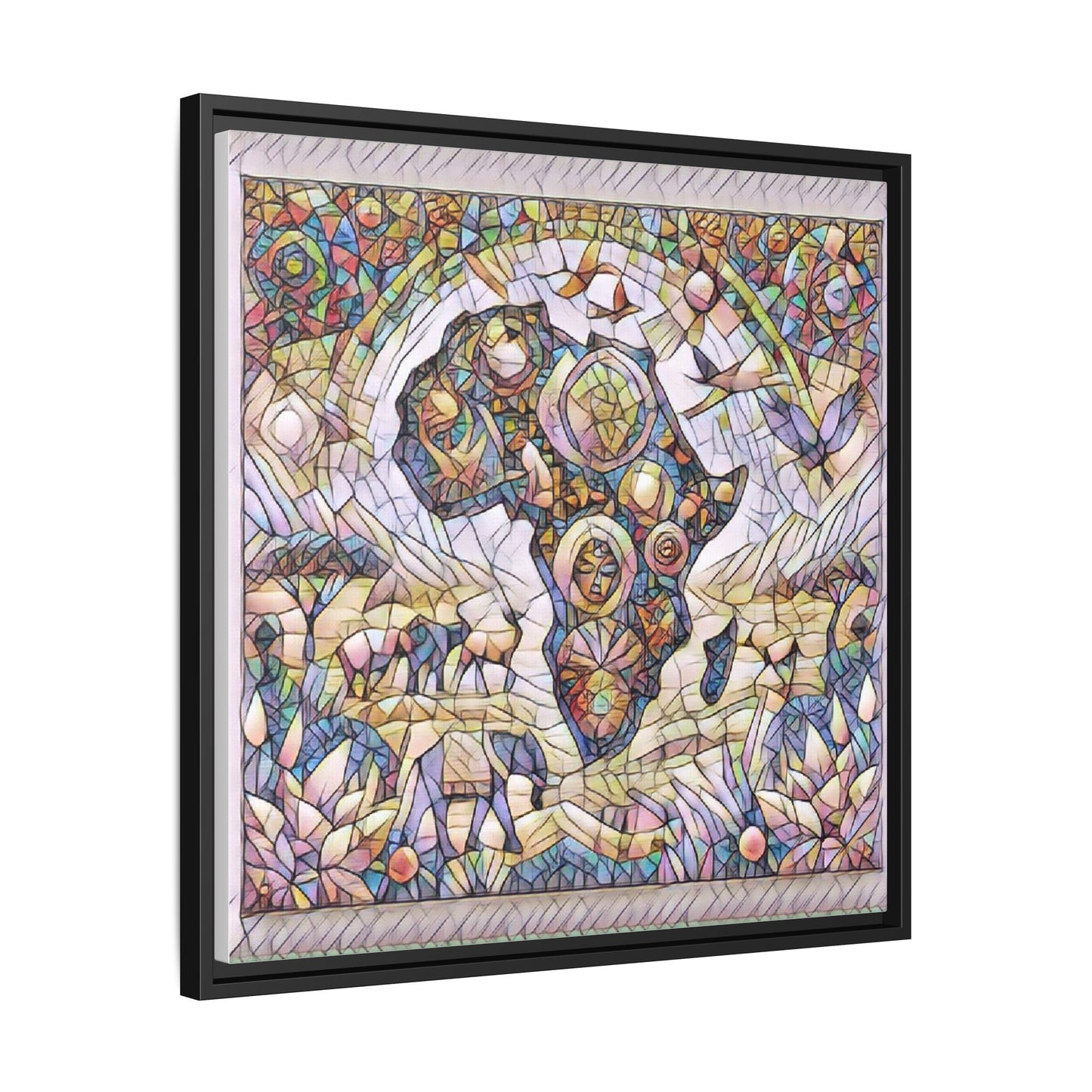 Abstract Mosaic Africa Framed Canvas — Colorful Stained-Glass Wall Art