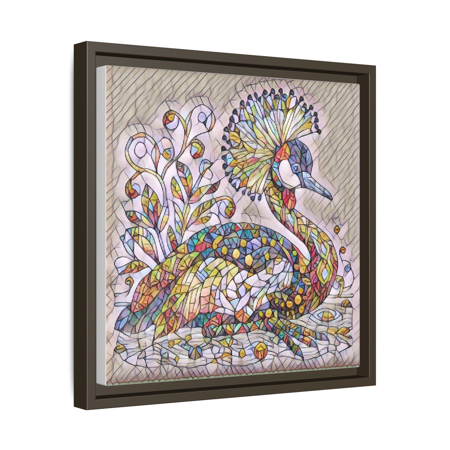 Colorful Peacock Mosaic Framed Canvas Art
