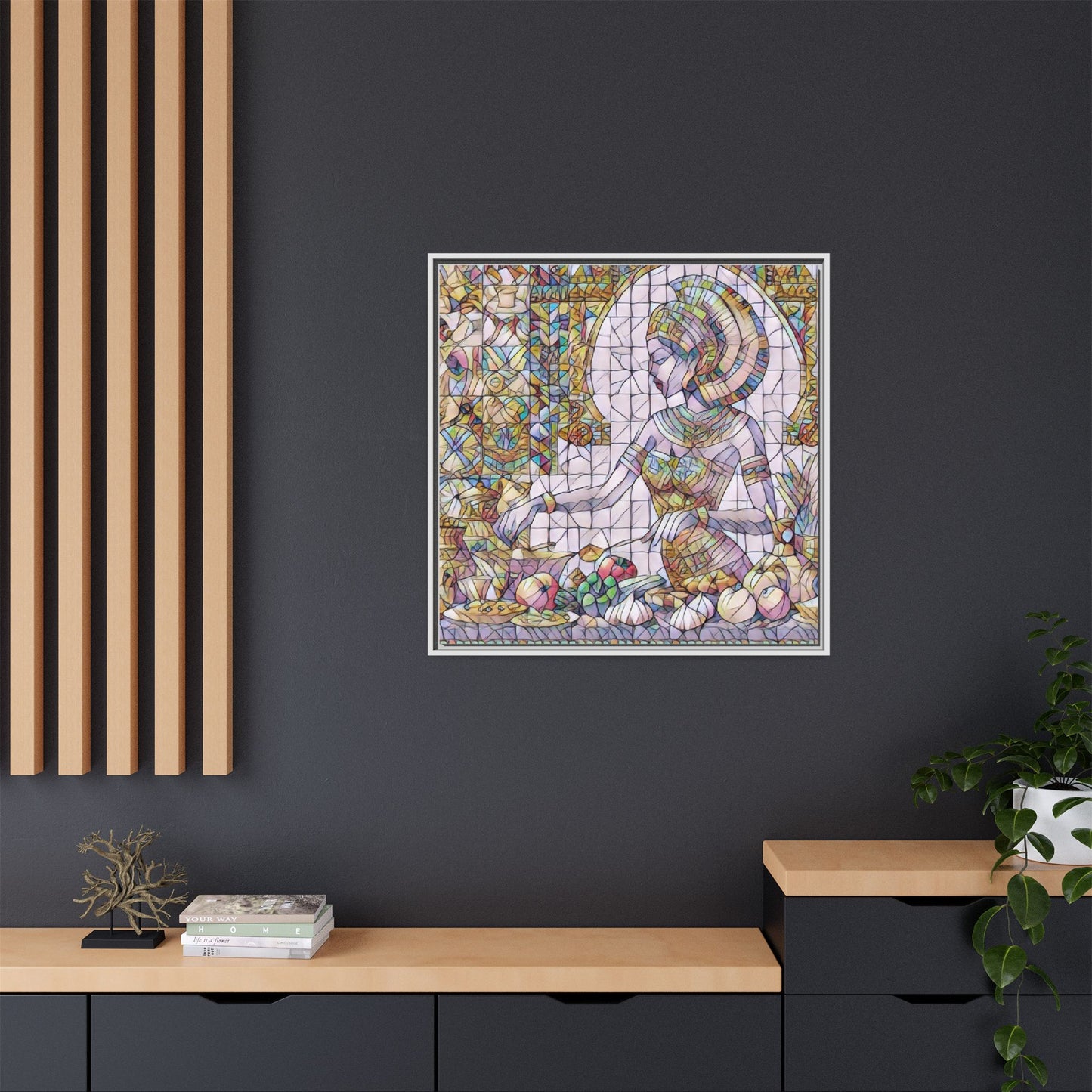 Egyptian Goddess Stained Glass Style Framed Canvas Art