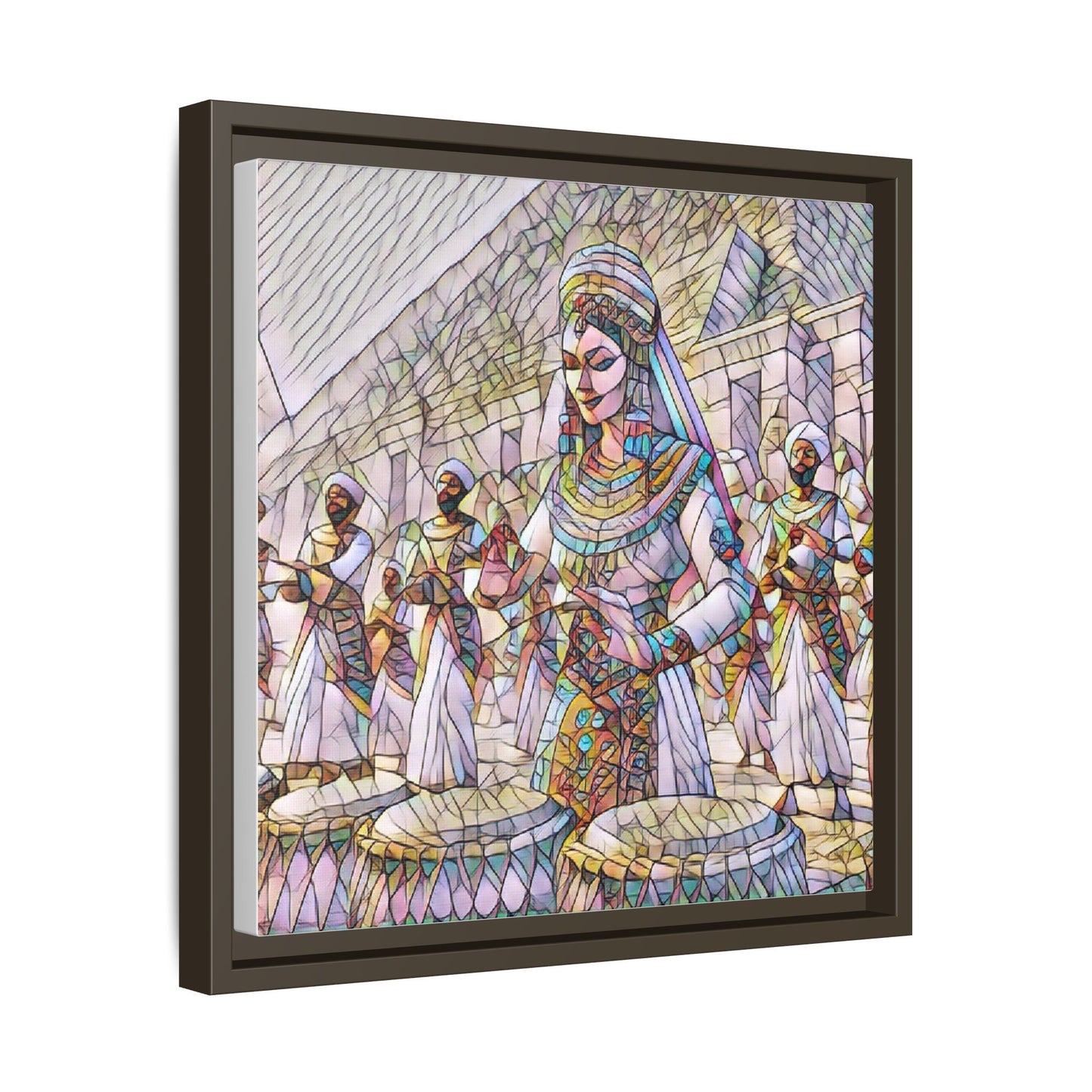 Egyptian Drummers Framed Canvas Art — Colorful Egyptian Dancer Wall Decor