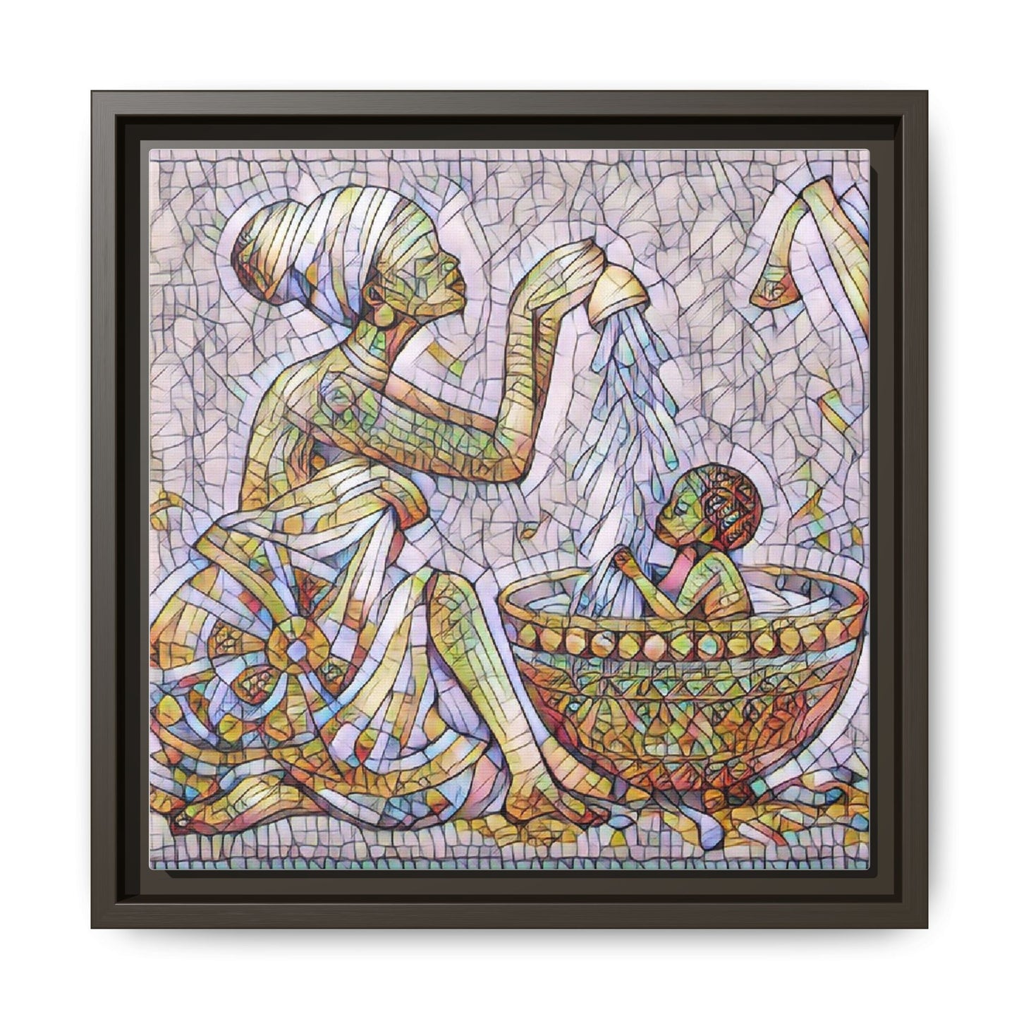 African Mother and Child Mosaic Matte Canvas (Framed)