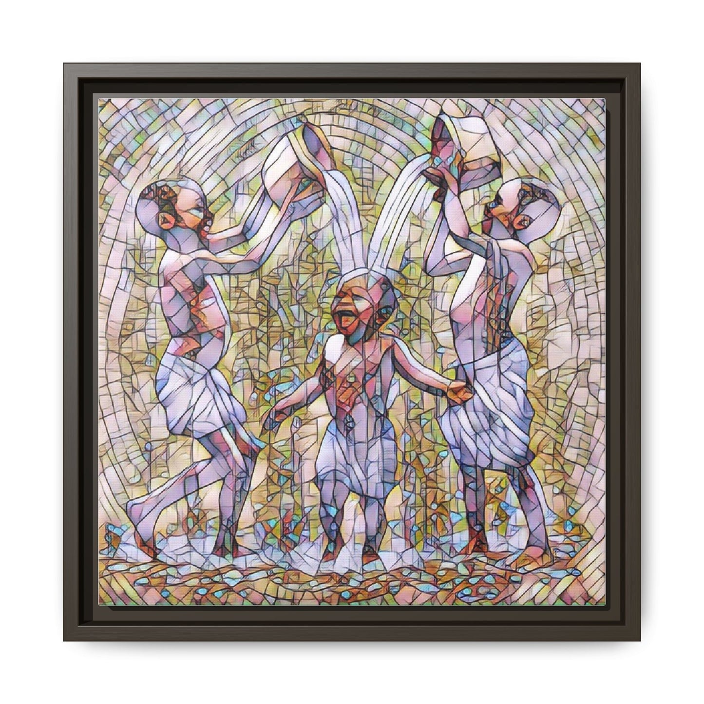 Framed Matte Canvas Art – Joyful Water Dance Family Stained-Glass Print