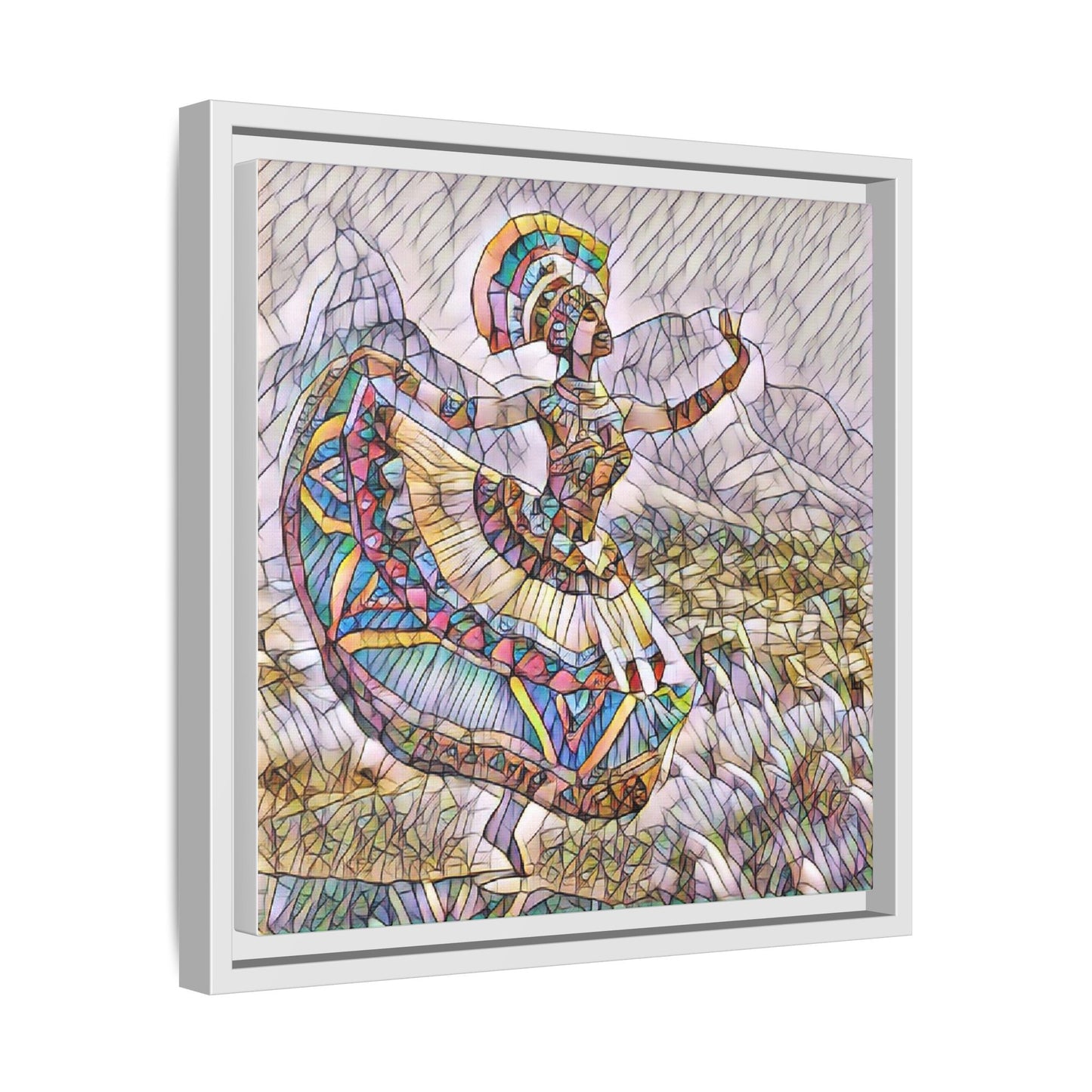 Ballerina Mosaic Framed Canvas Print — Colorful Ethnic Dance Wall Art