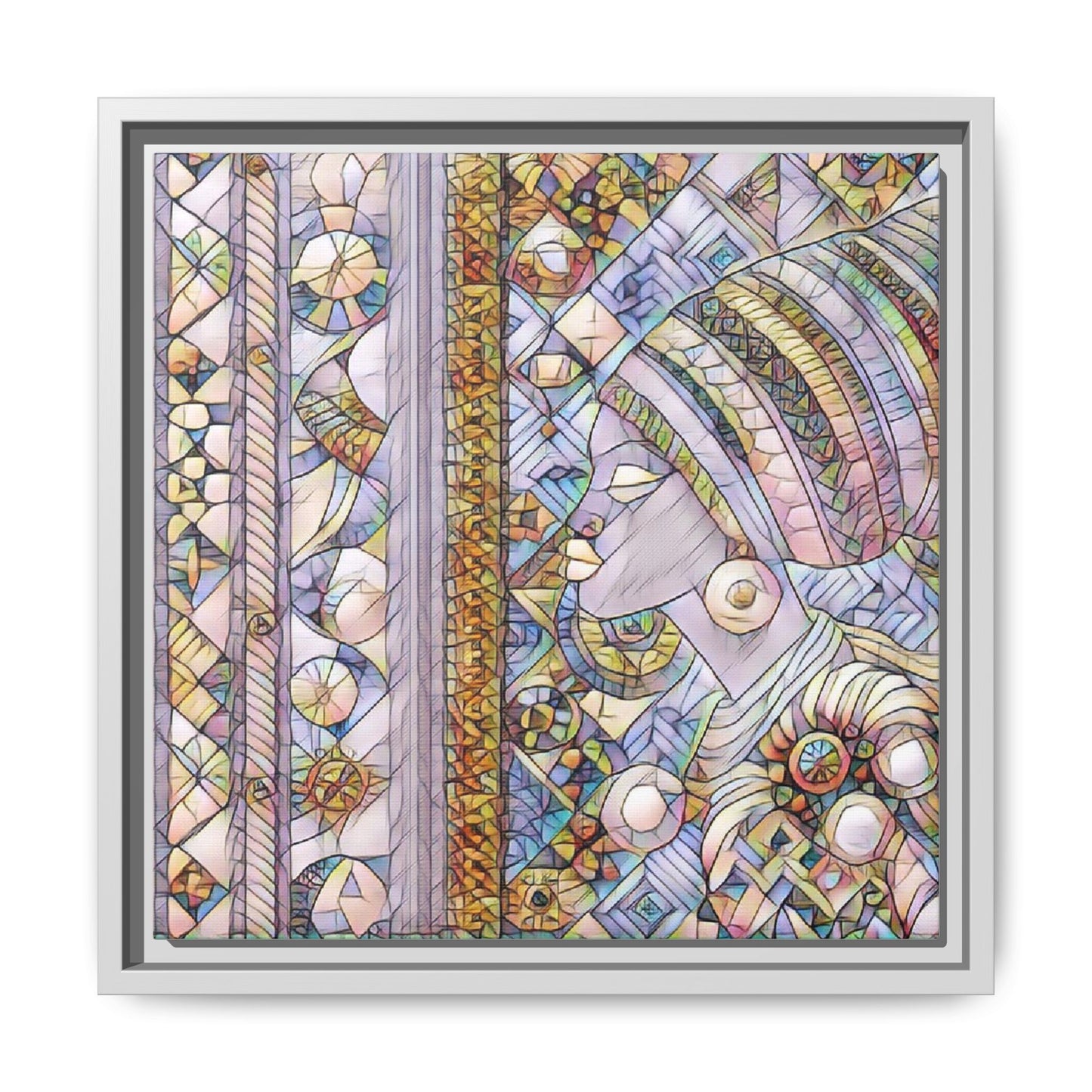 Afrocentric Stained-Glass Portrait Matte Framed Canvas