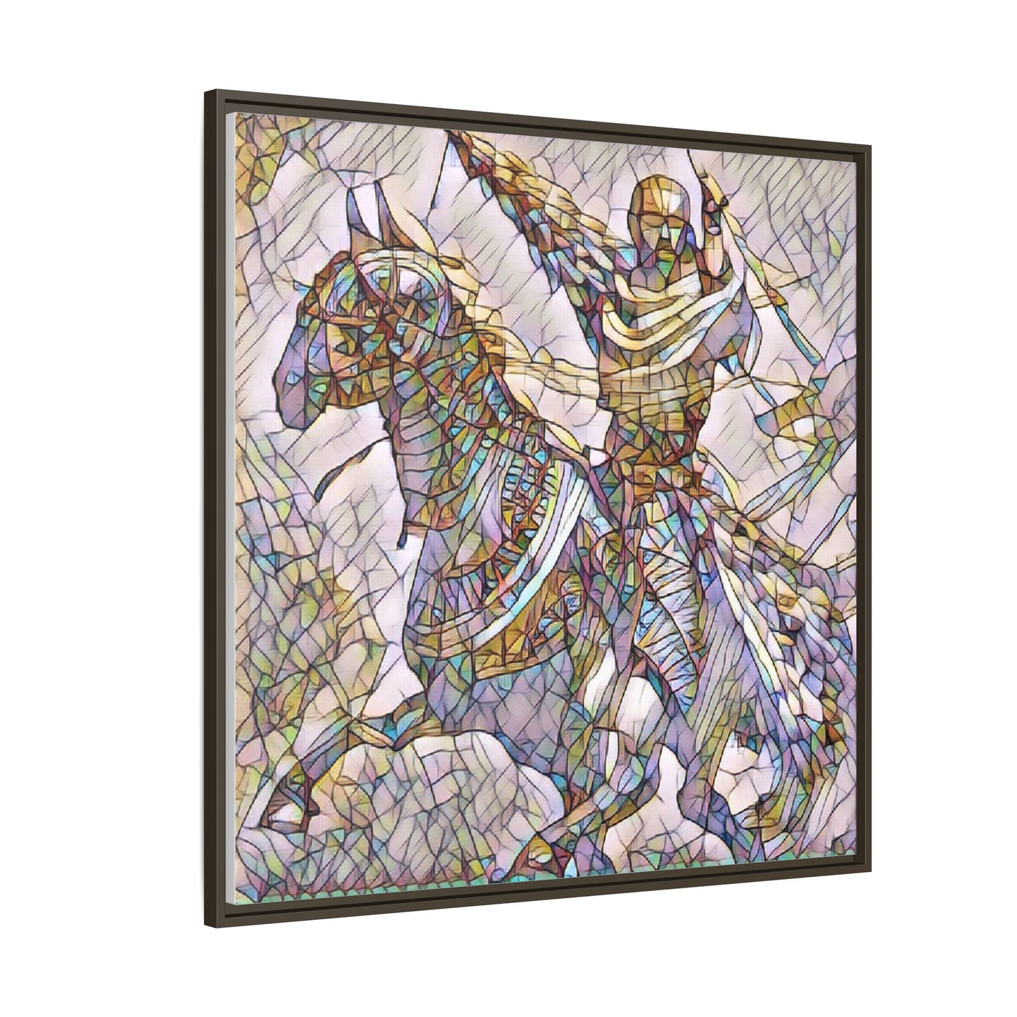 Framed Matte Canvas Print — Stained Glass Knight on Horse Artwork