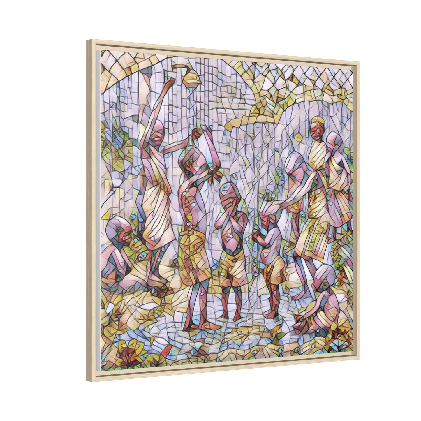 Framed Matte Canvas – Colorful Mosaic Children Playing Wall Art
