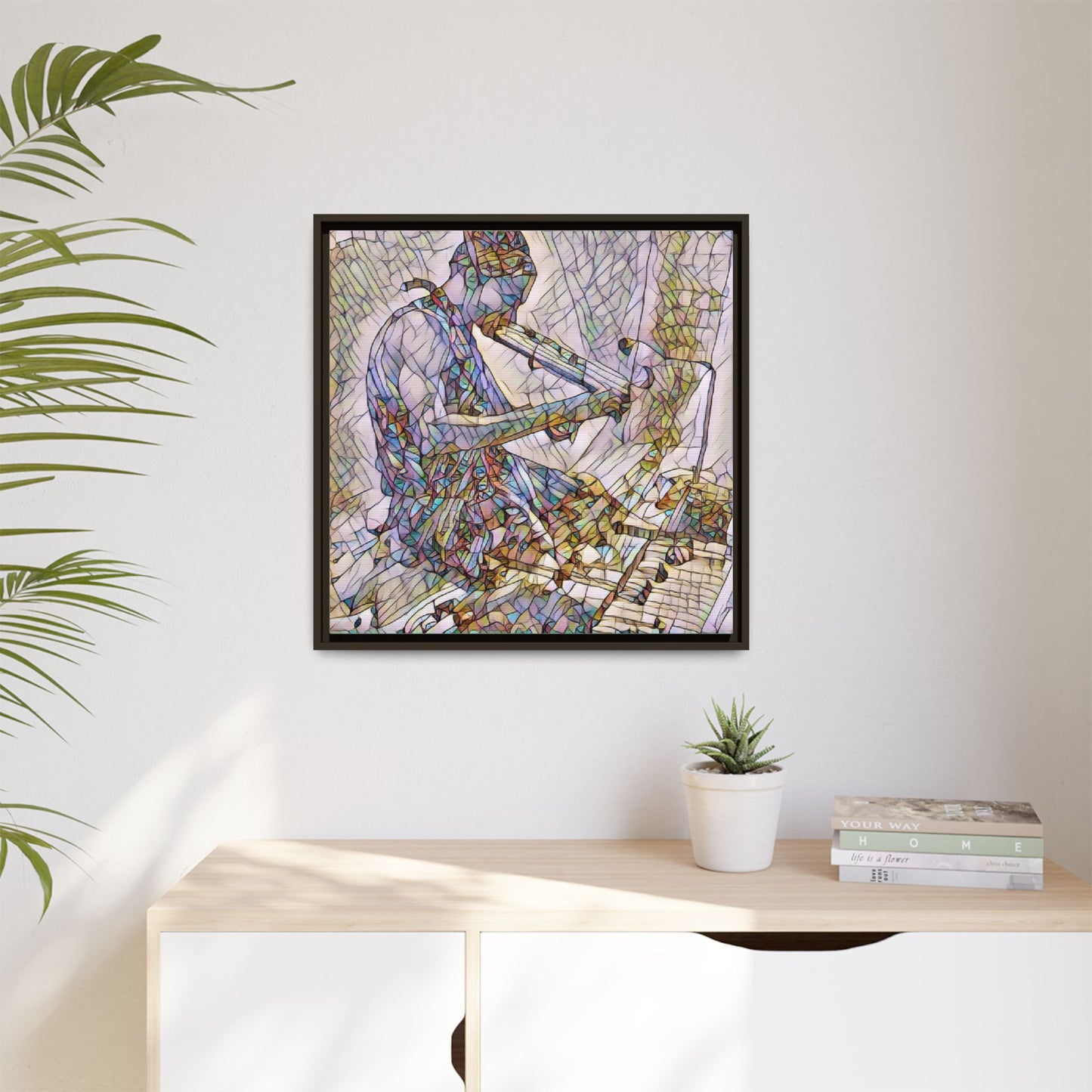 Abstract Violinist Matte Framed Canvas – Colorful Musical Art Print