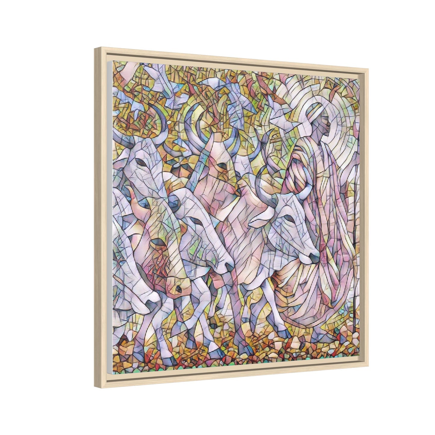 Framed Matte Canvas Art — Stained-Glass Style Cattle Herd