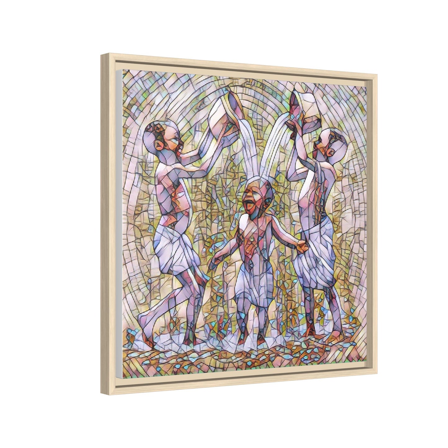 Framed Matte Canvas Art – Joyful Water Dance Family Stained-Glass Print
