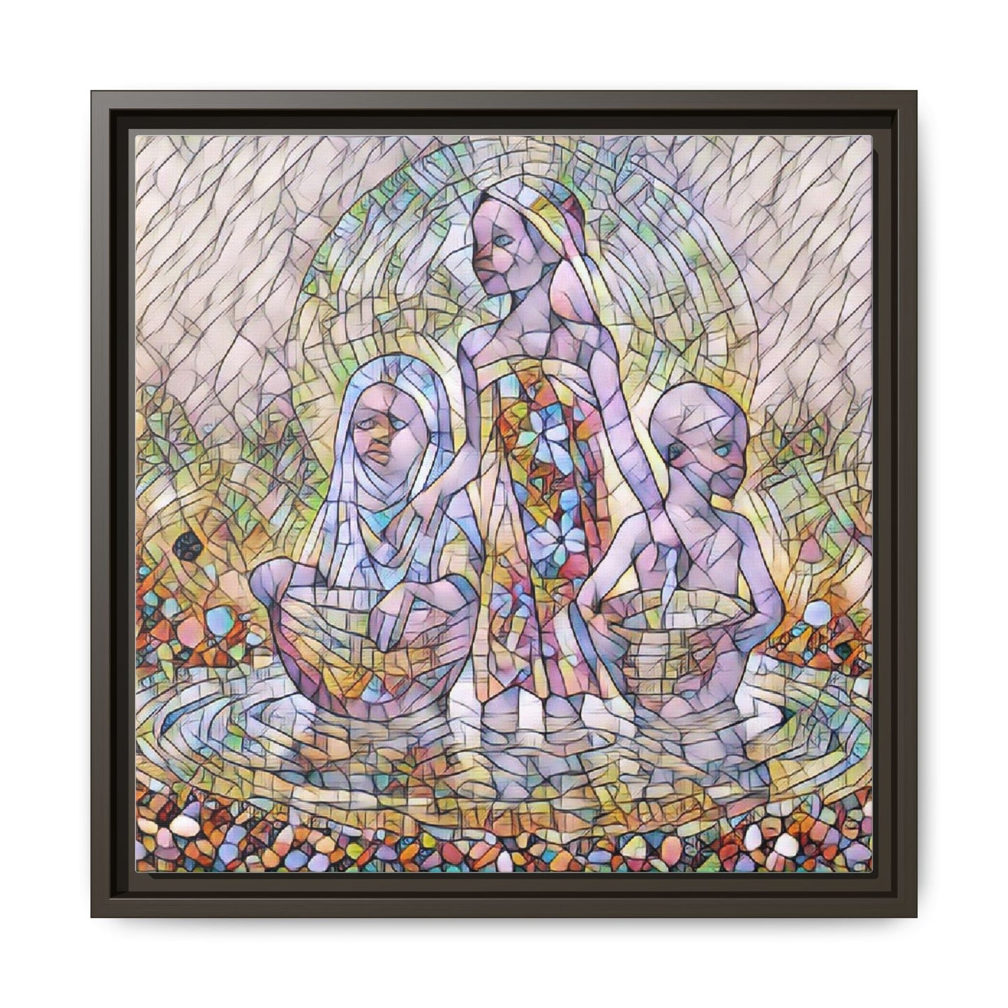 Framed Matte Canvas Art — Stained Glass Trio Women Illustration