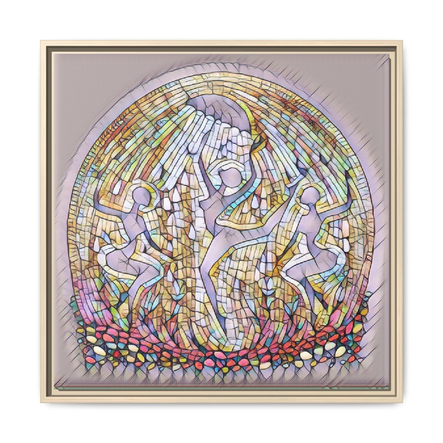 Framed Canvas Art - Stained Glass Dance Trio (Matte Multi-Color)