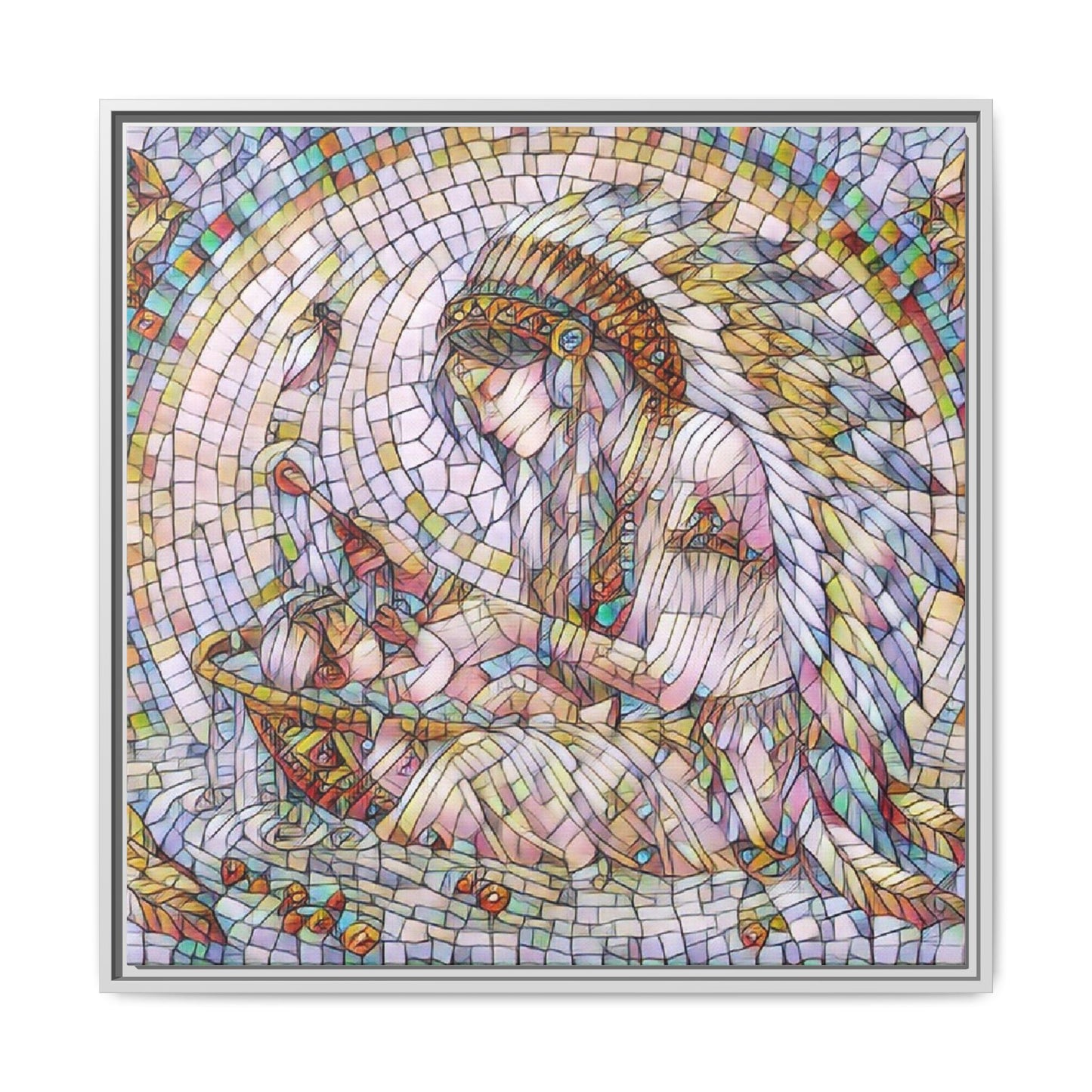 Framed Mosaic Native Mother & Child Matte Canvas Art