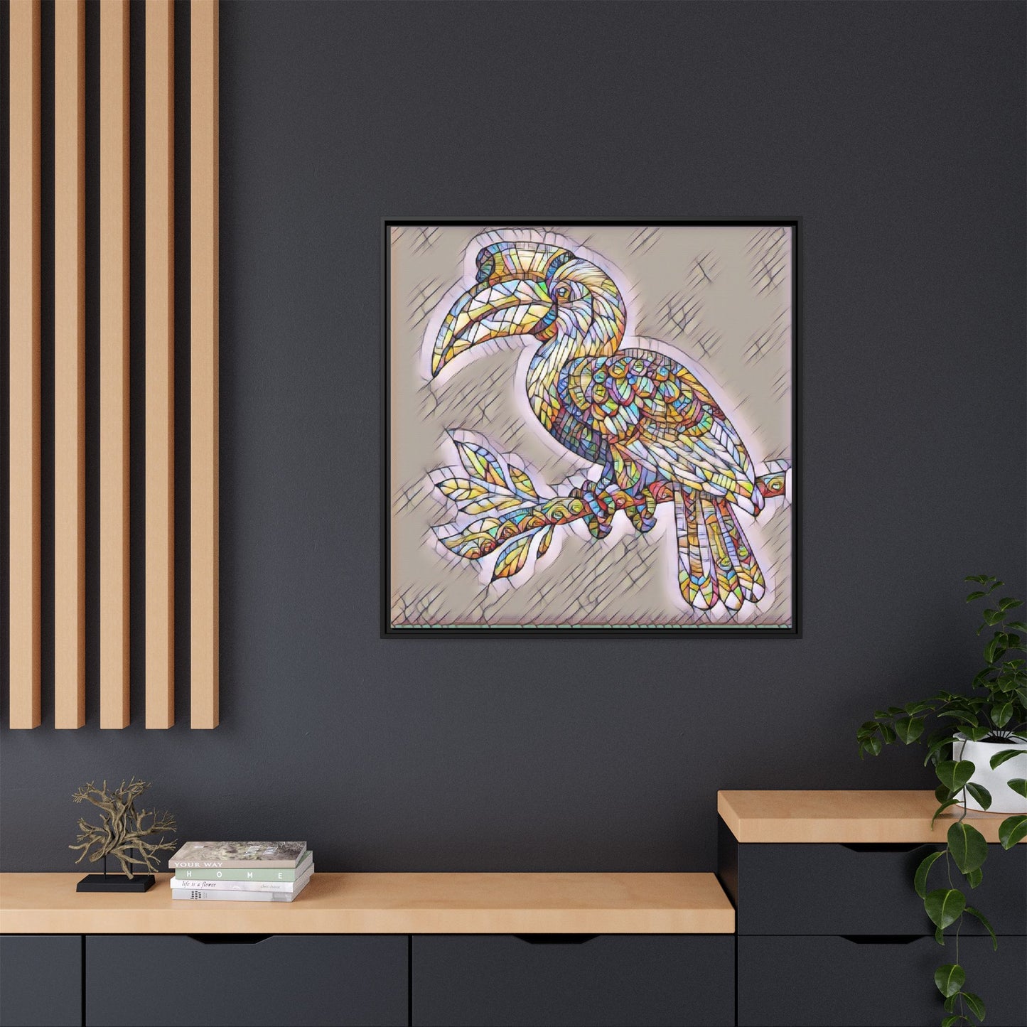 Colorful Stained Glass Toucan Matte Canvas Framed Wall Art