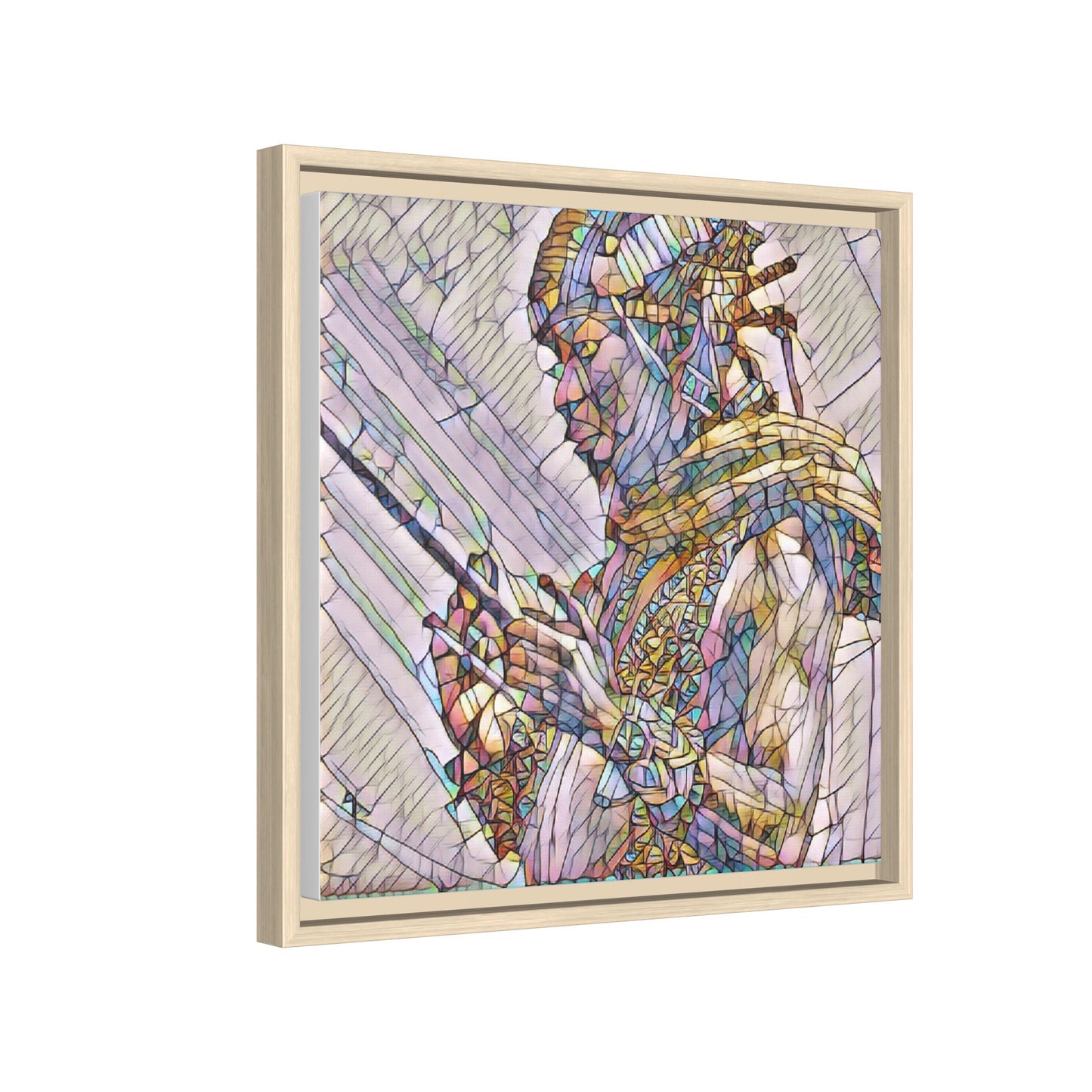 Framed Canvas Art - Colorful Tribal Warrior Portrait (Matte)