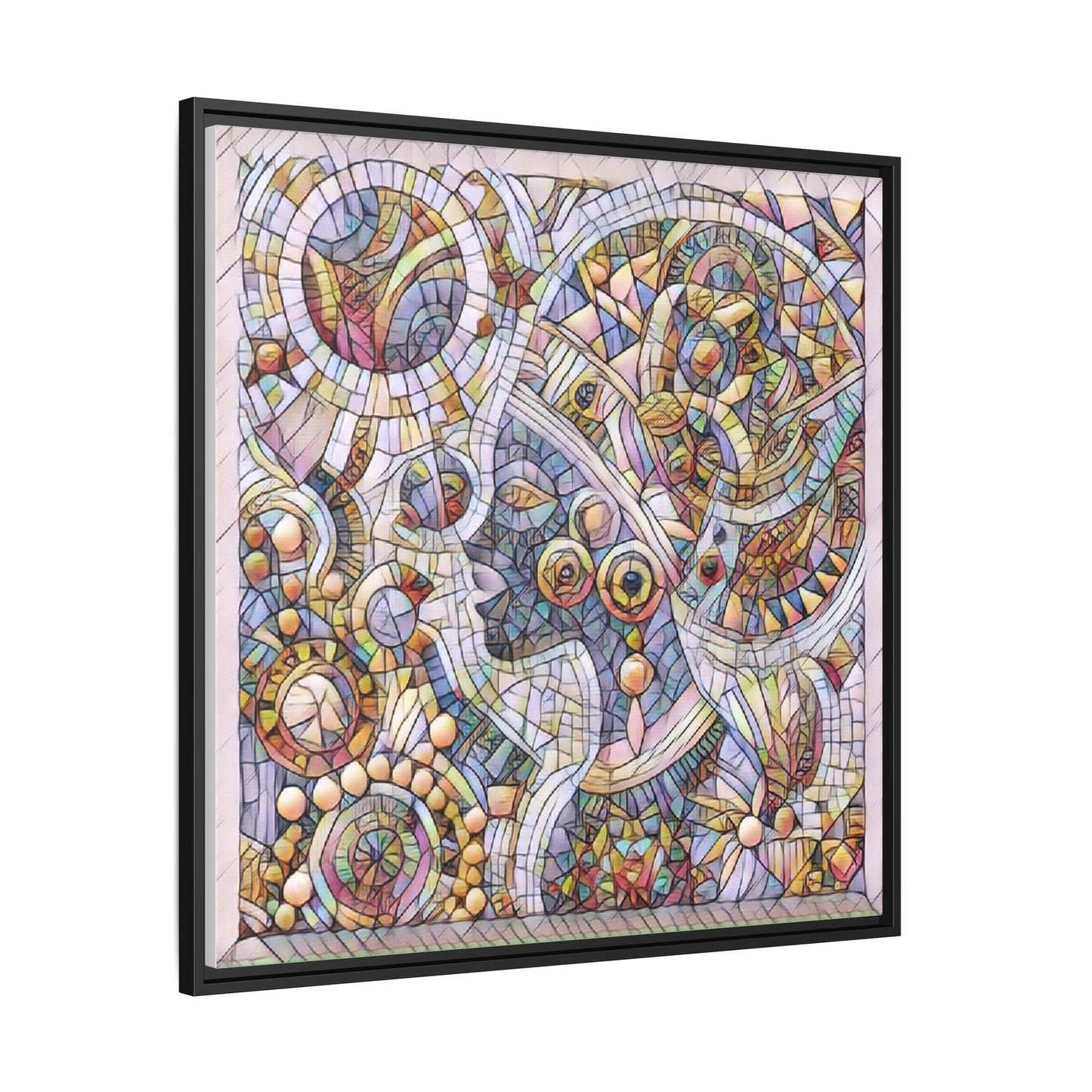 Abstract Mosaic Framed Canvas Art — Multicolor Geometric Wall Decor