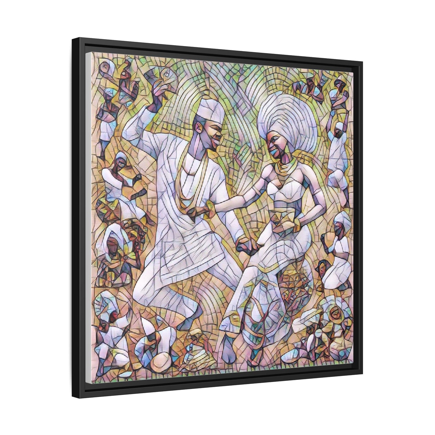 Afrobeat Celebration Matte Framed Canvas — Vibrant Dancers Wall Art