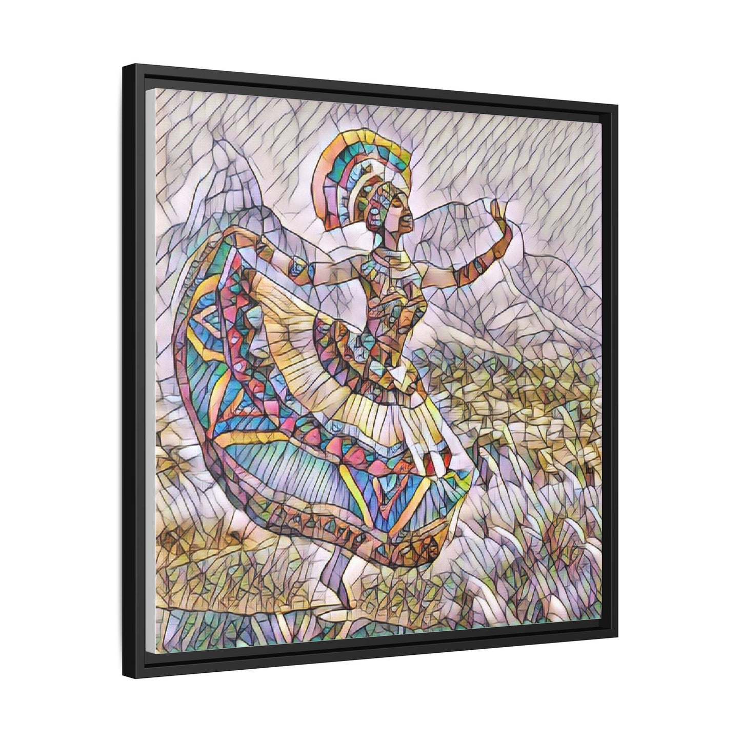 Ballerina Mosaic Framed Canvas Print — Colorful Ethnic Dance Wall Art