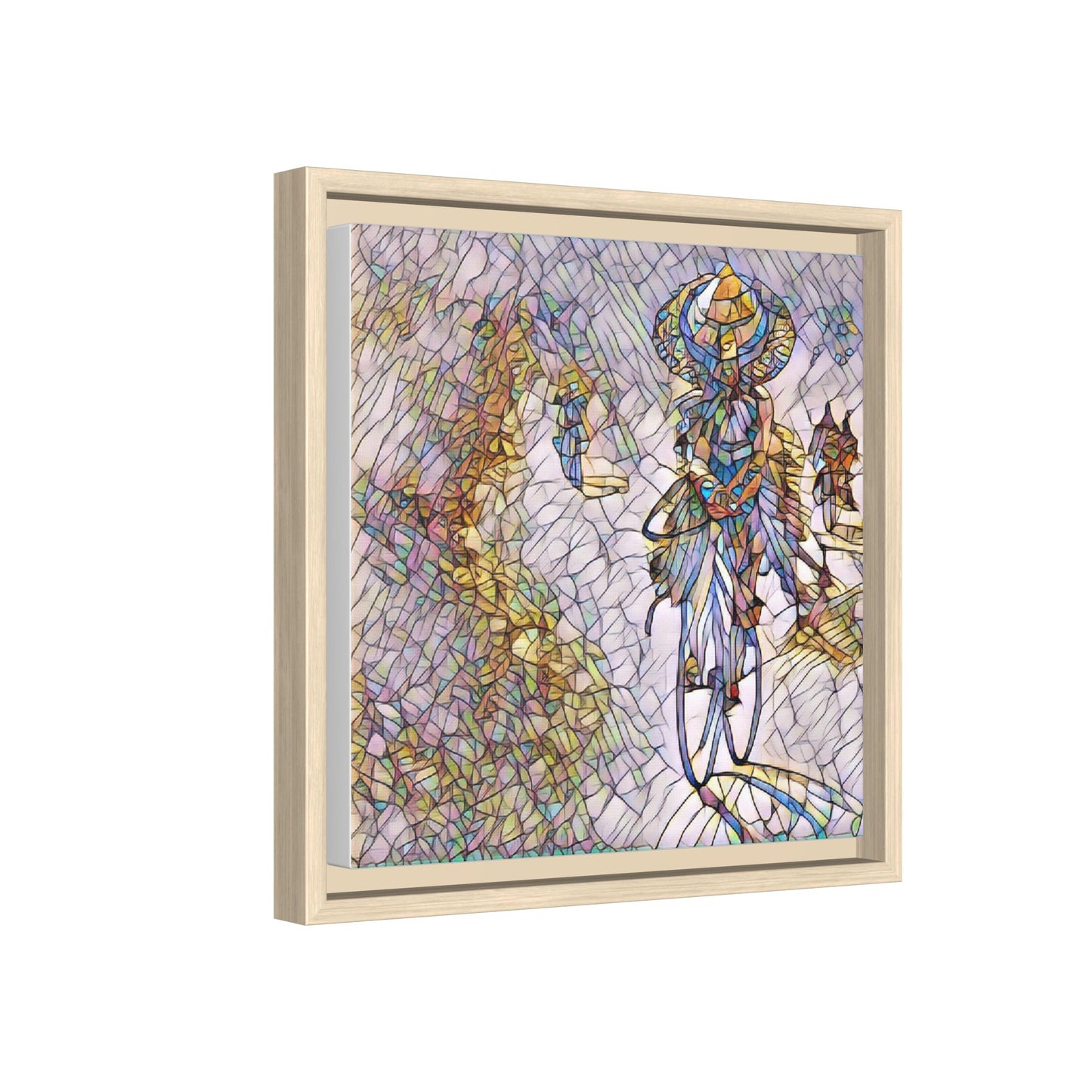 Abstract Cyclist Stained-Glass Art Print — Framed Matte Canvas