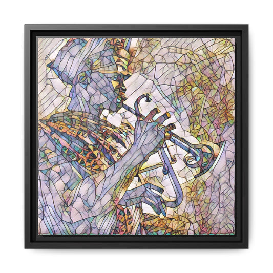 Stained Glass Trumpet Player Framed Canvas Art