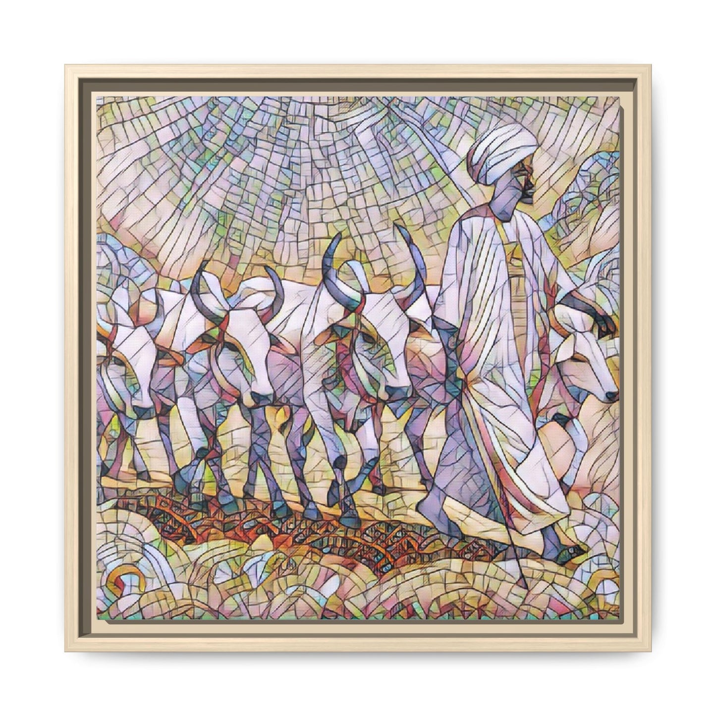 Framed Matte Canvas Art — African Herdsman Mosaic Print