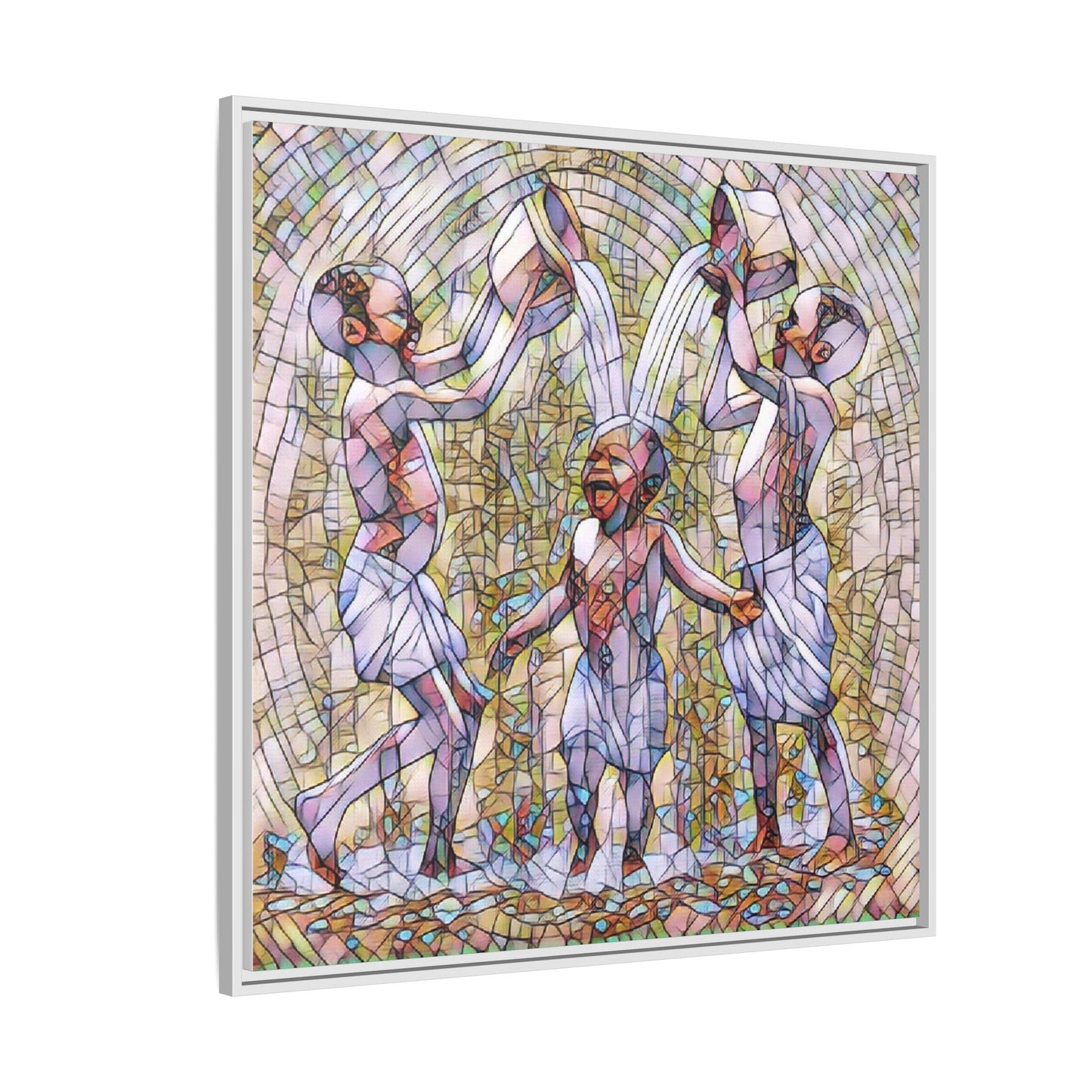 Framed Matte Canvas Art – Joyful Water Dance Family Stained-Glass Print