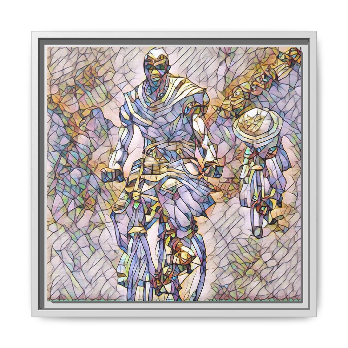 Framed Matte Canvas — Abstract Cyclist Artwork (Multi‑Color)