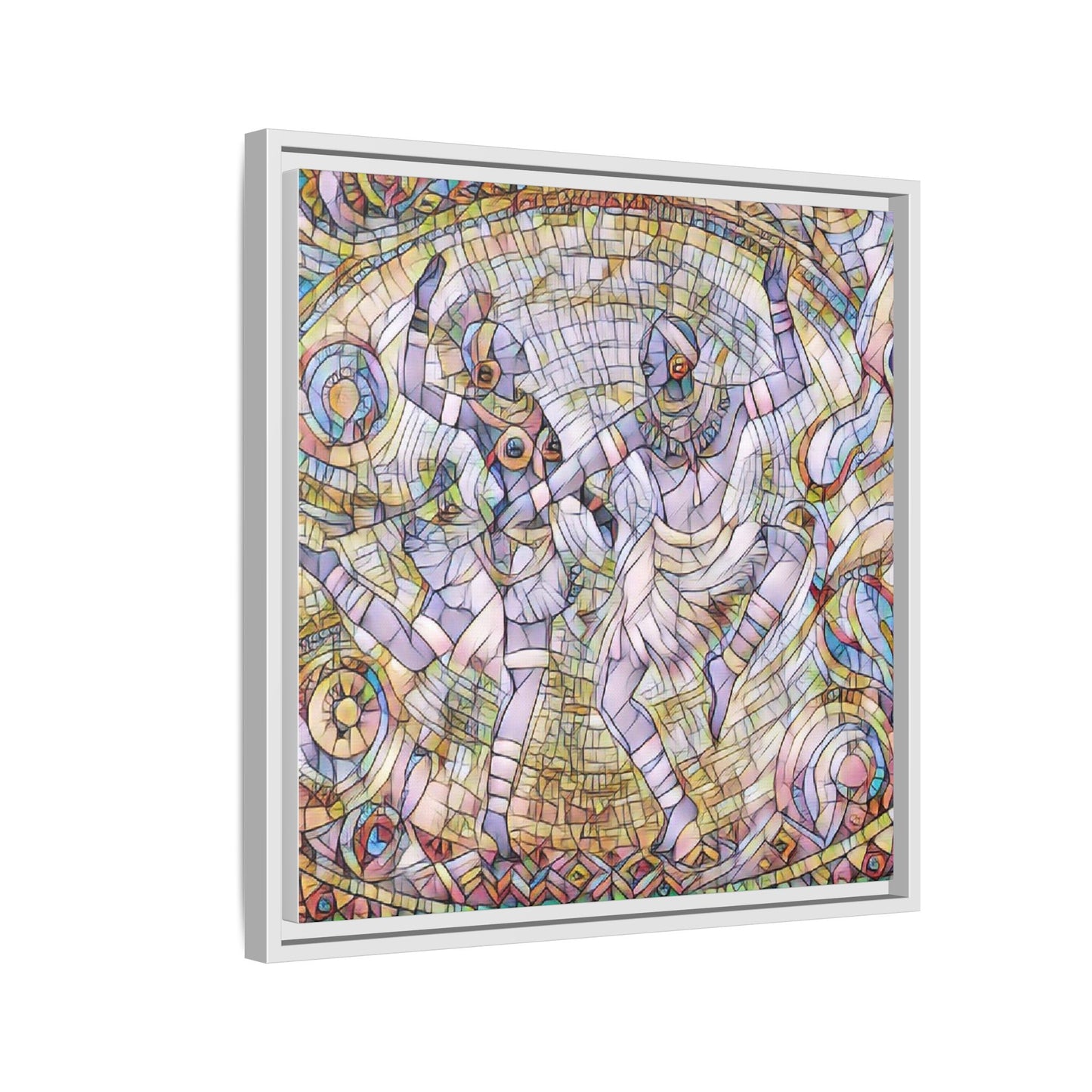 Abstract Dancers Matte Framed Canvas Wall Art — Multi‑Color Stained Glass Style