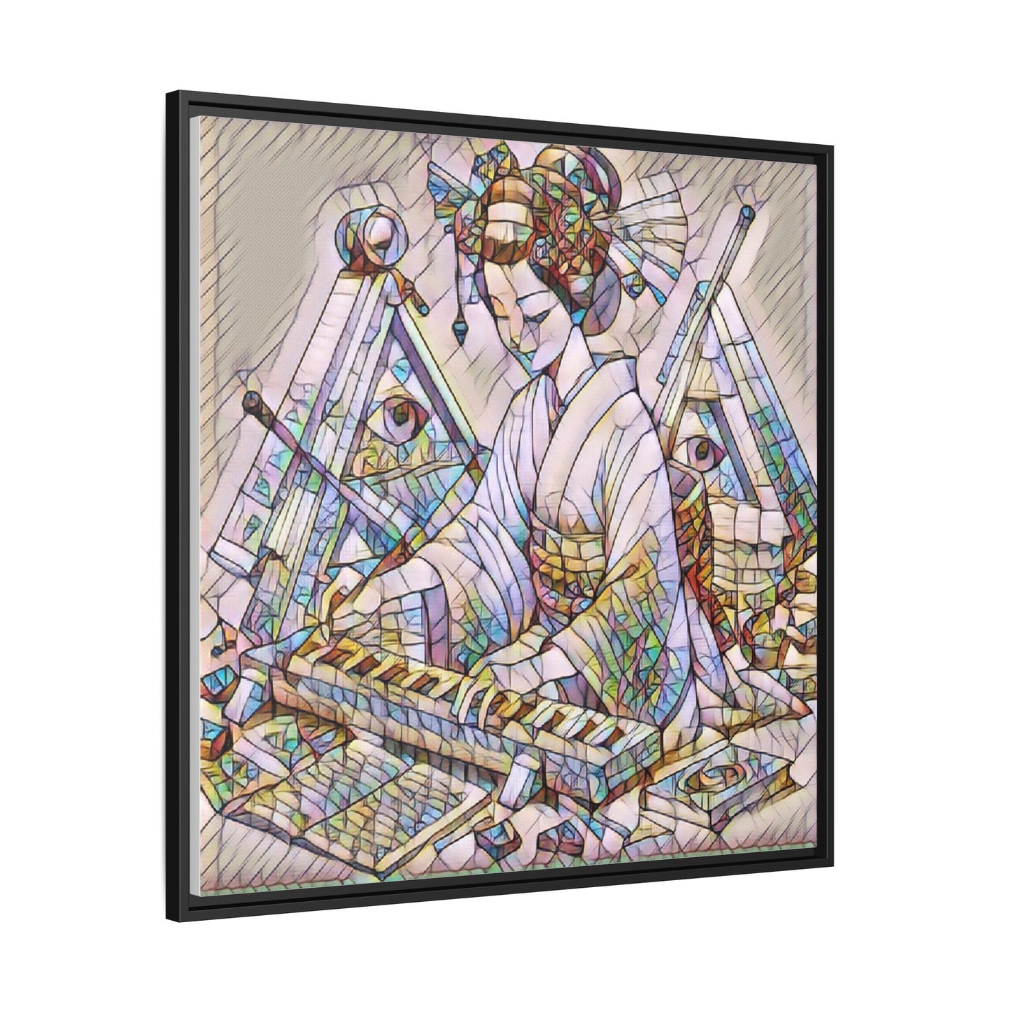 Framed Matte Canvas: Stained-Glass Geisha Wall Art