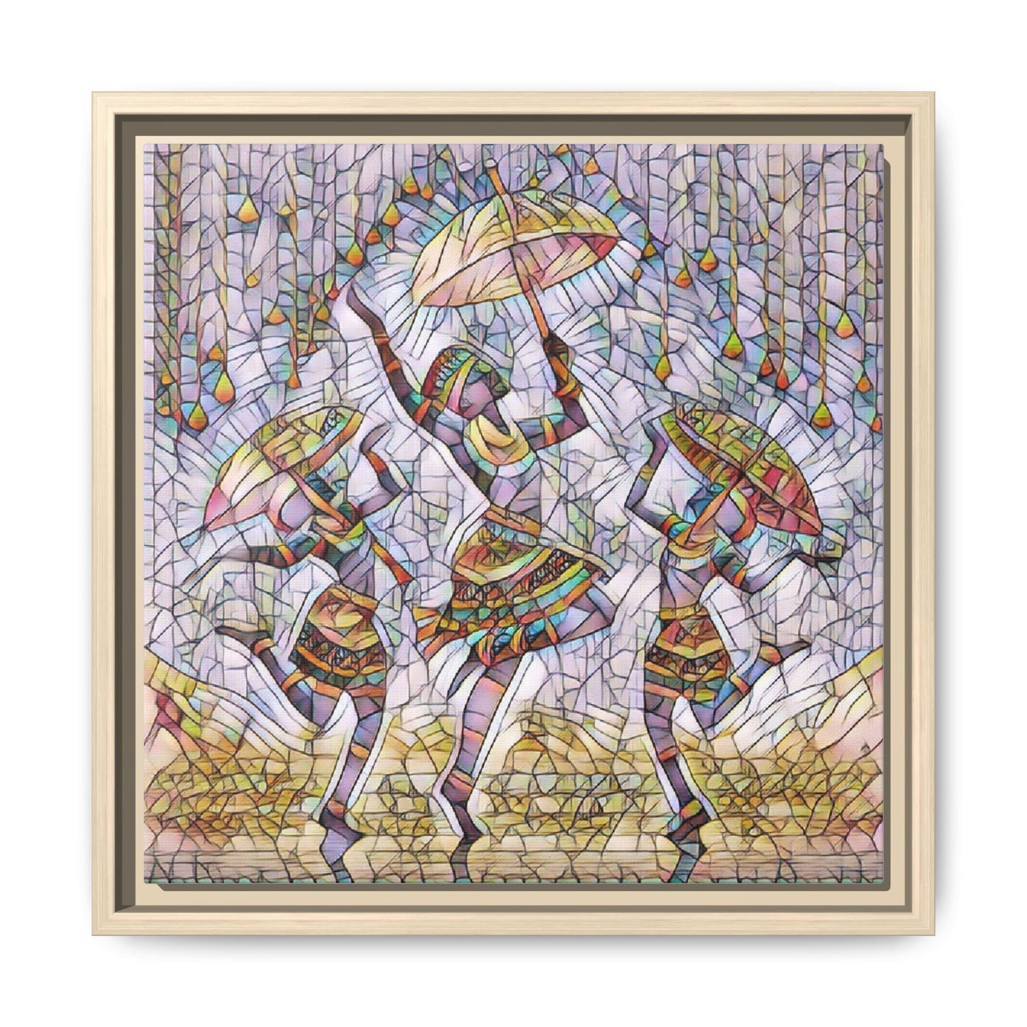 Colorful African Dance Framed Canvas Art — Umbrella Dancers Wall Decor
