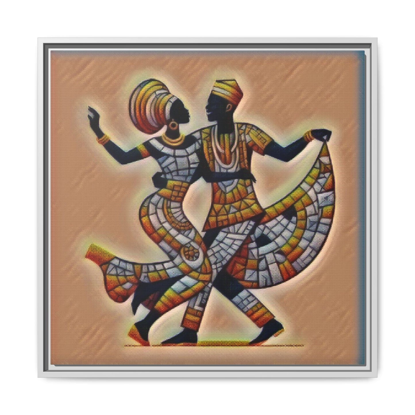 Framed African Dance Mosaic Art Print — Matte Canvas Wall Decor