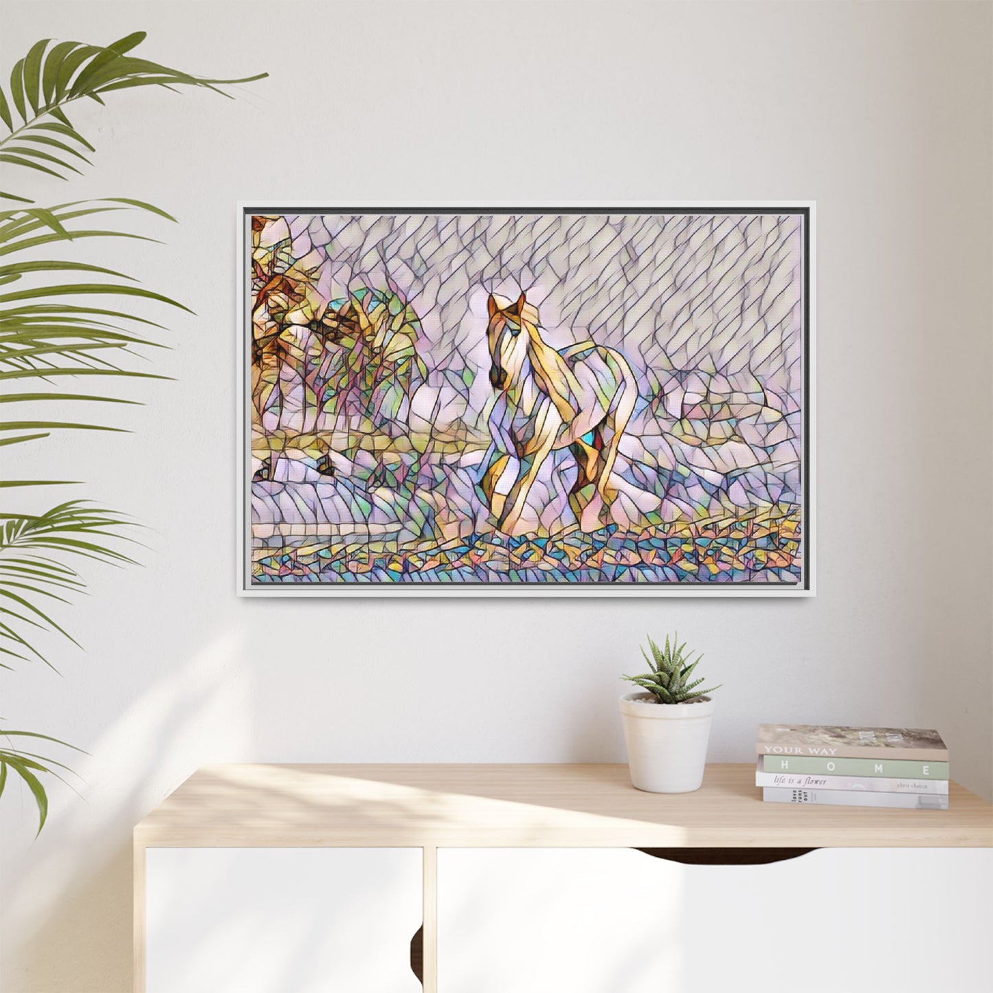 Abstract Stained-Glass Horse Matte Canvas Framed Wall Art