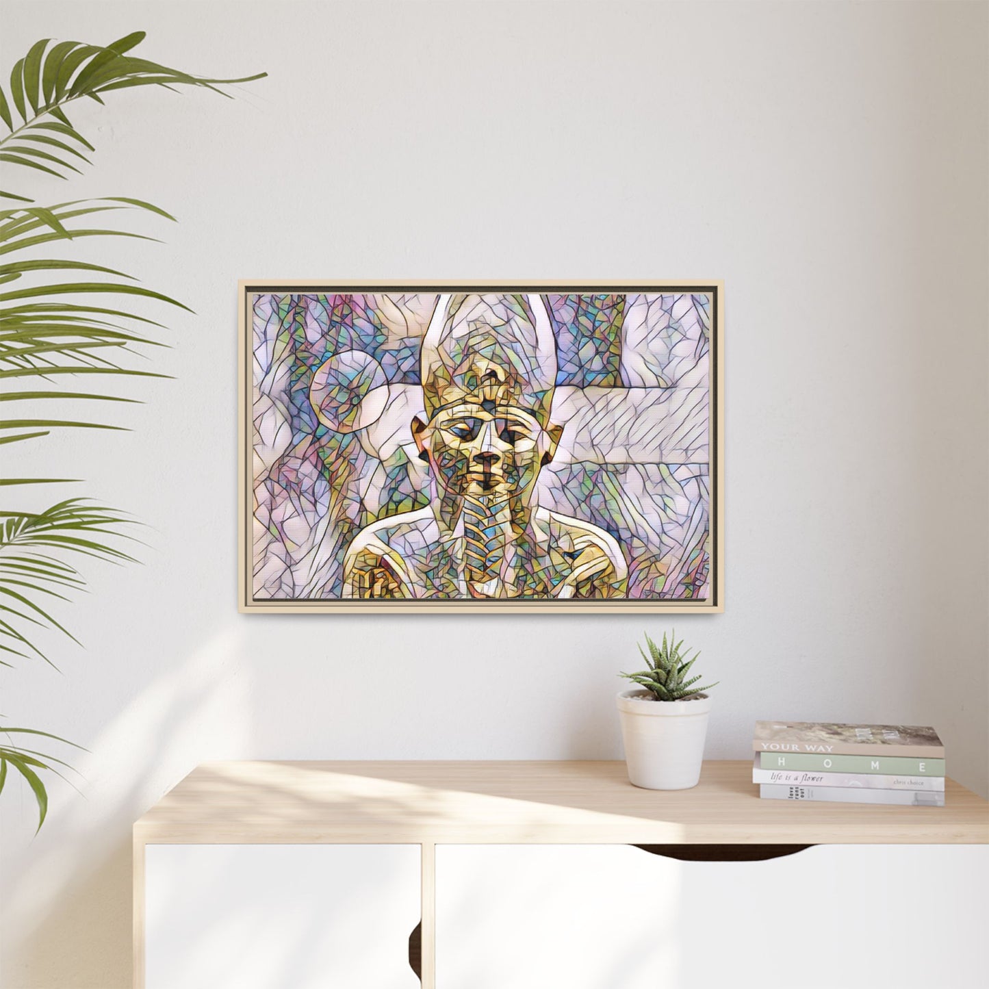 Egyptian Pharaoh Stained-Glass Style Matte Canvas Print, Framed