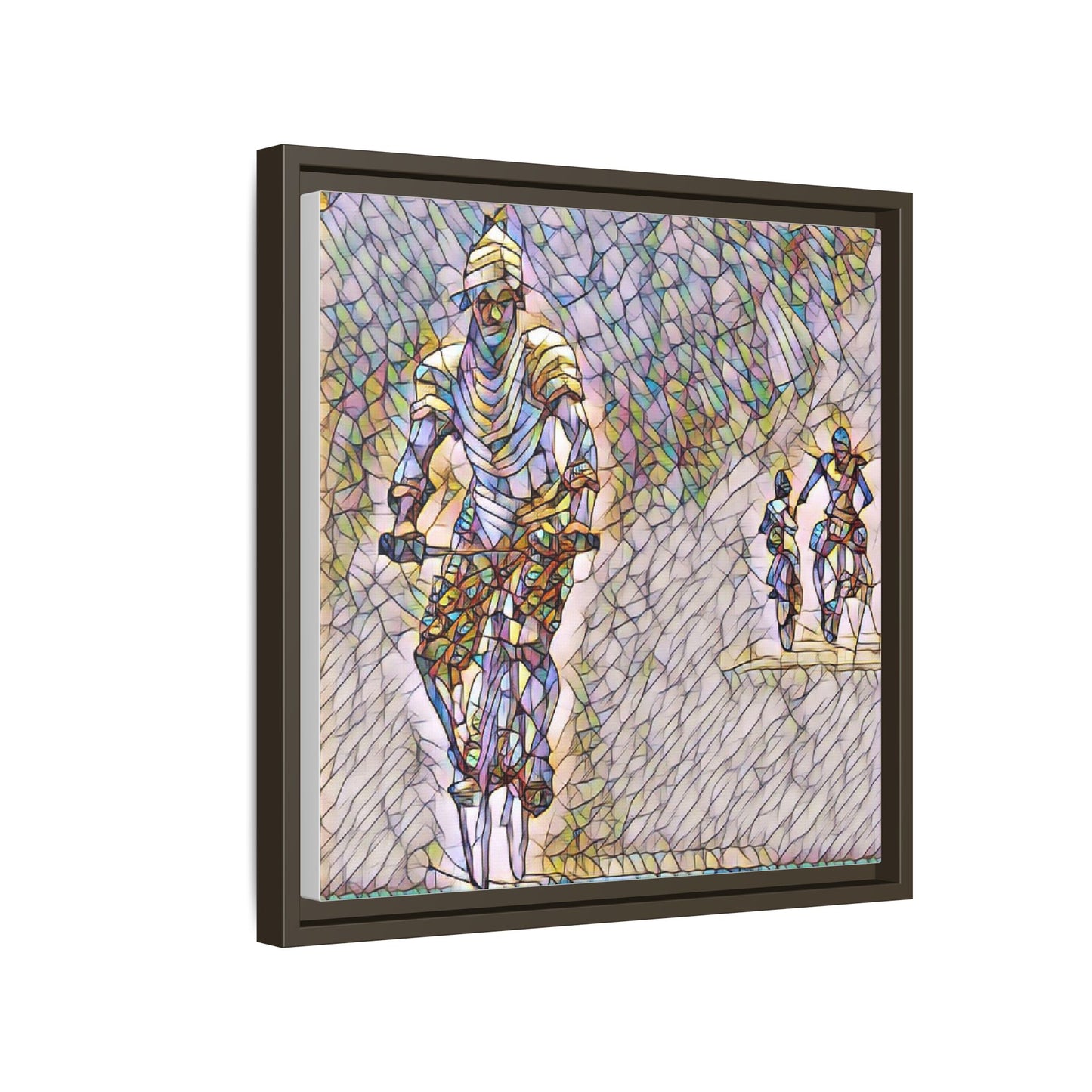 Cyclists Mosaic Matte Canvas Framed Wall Art