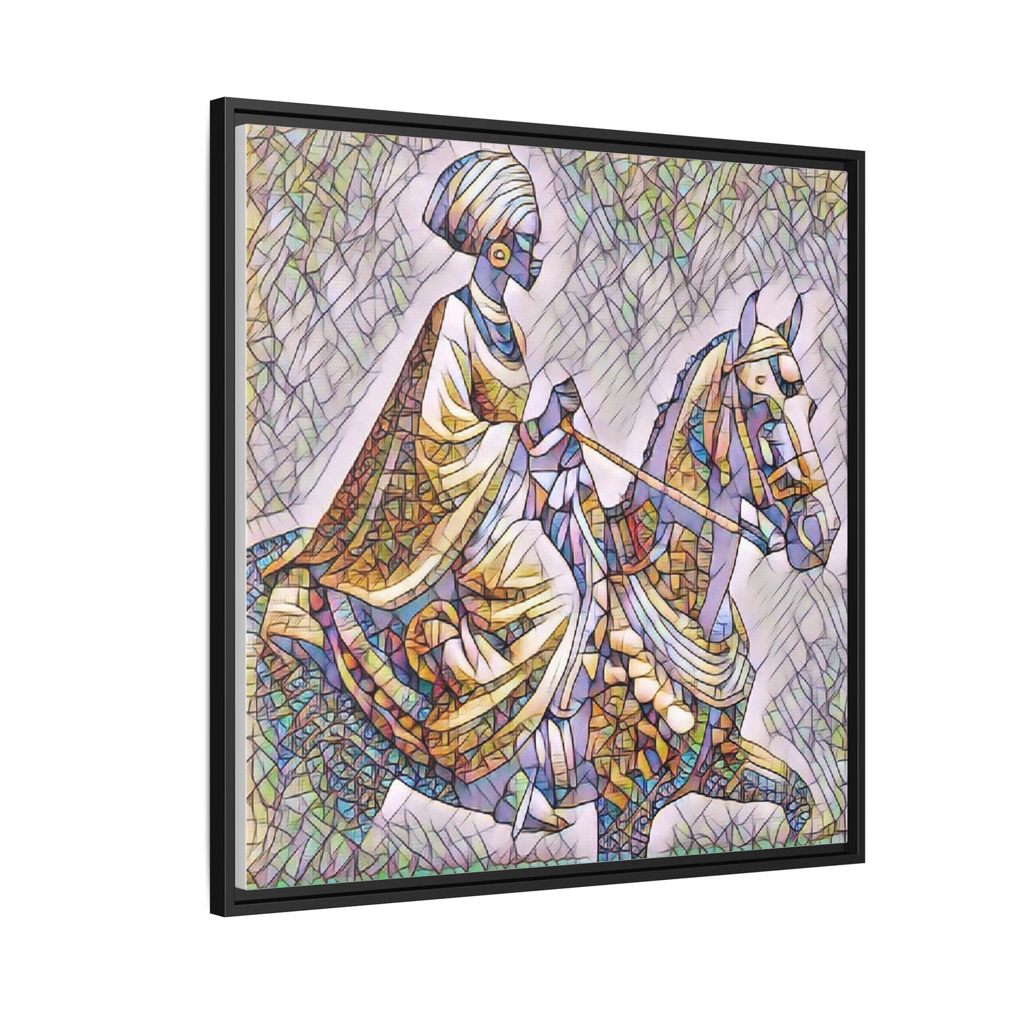 Mosaic Rider Framed Canvas Art — African Horsewoman Wall Decor