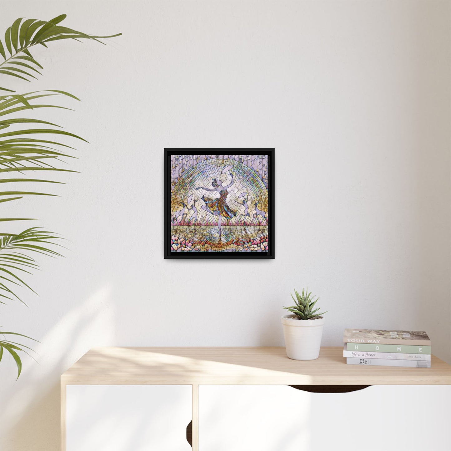 Stained Glass Ballerina Framed Canvas Art — Dancer Mosaic Wall Decor