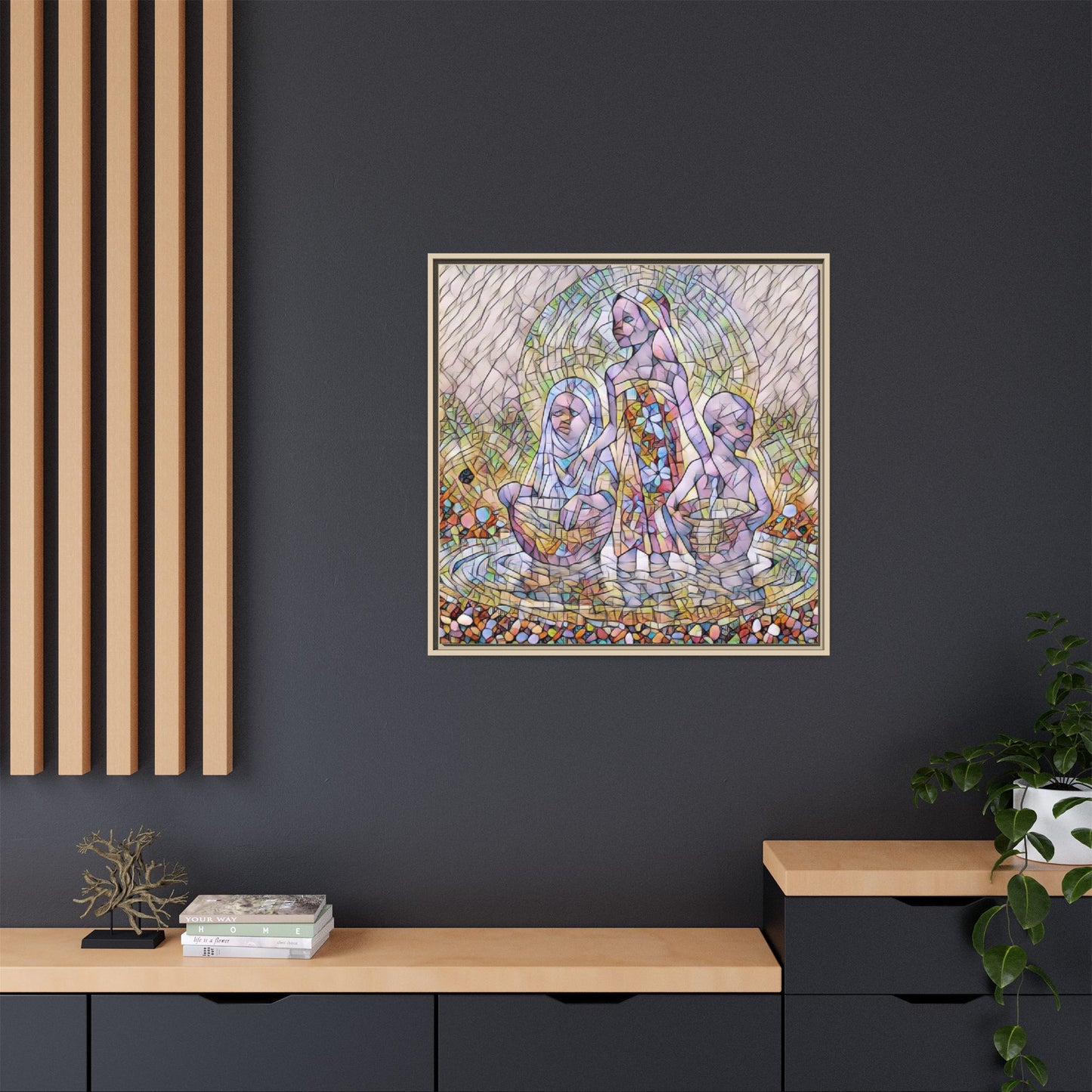 Framed Matte Canvas Art — Stained Glass Trio Women Illustration