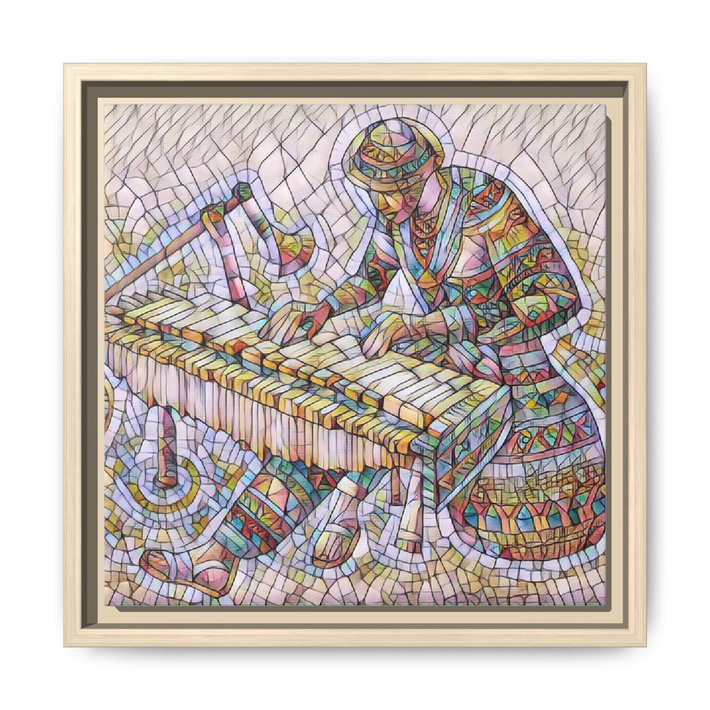 Framed Canvas Art - Colorful Mosaic Vibraphone Musician Print