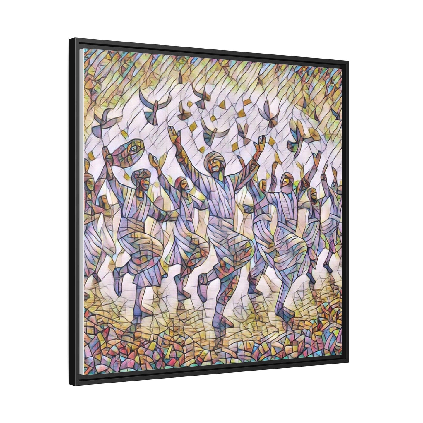 Framed Canvas Art - Joyful Dancers with Doves (Multicolor)