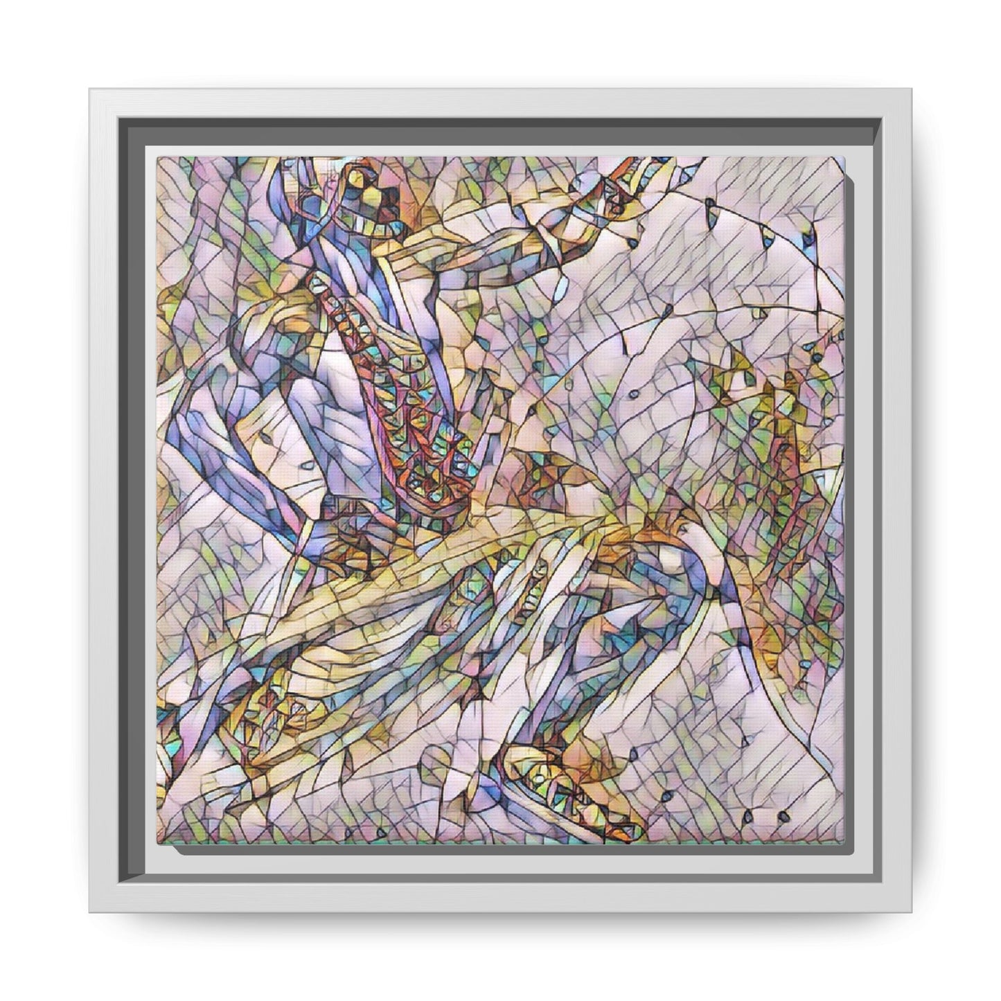 Abstract Stained-Glass Dancers — Framed Matte Canvas Art