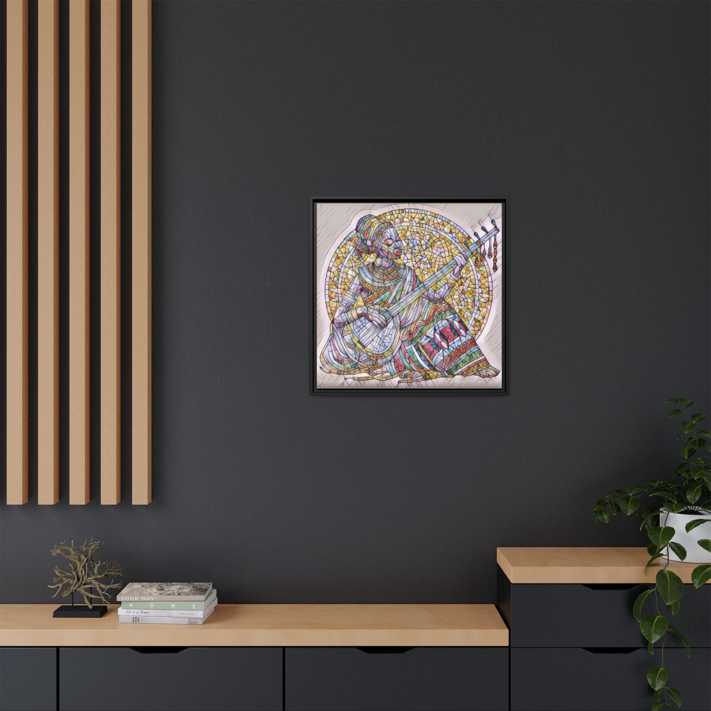 Framed Canvas Art - Colorful Mosaic Musician Wall Decor
